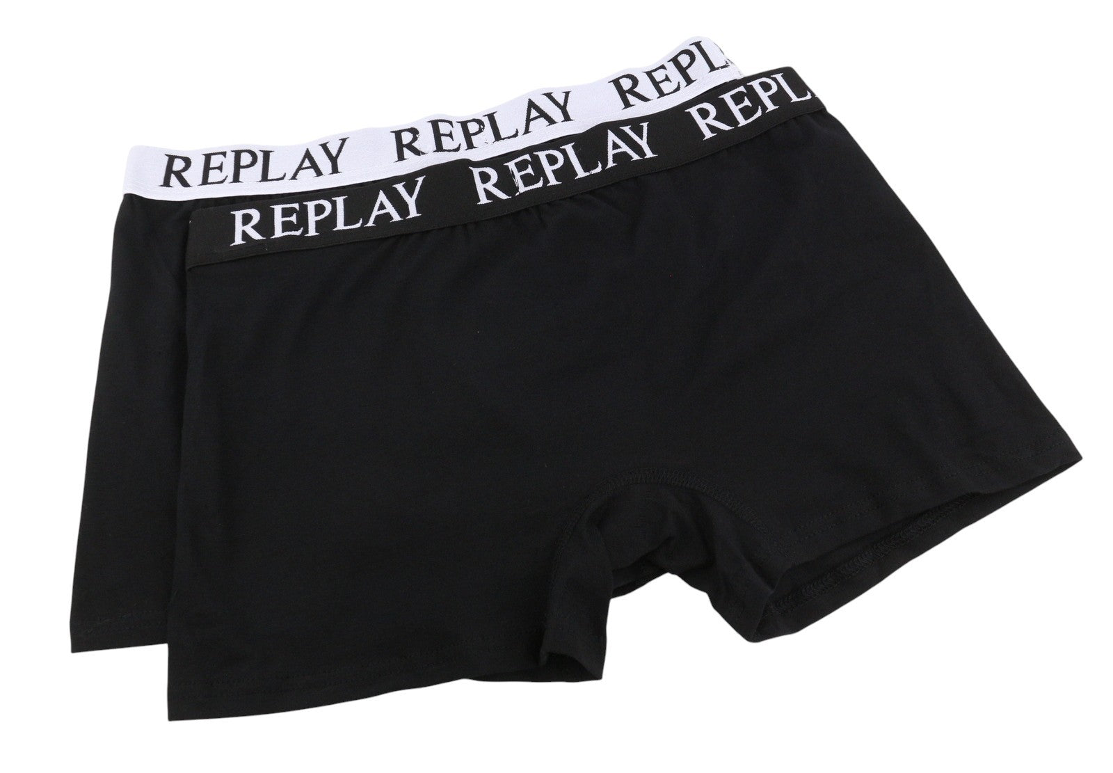 REPLAY Men Underwear M Black Elastic Waist Cotton Stretchy Trunks 2 Pack