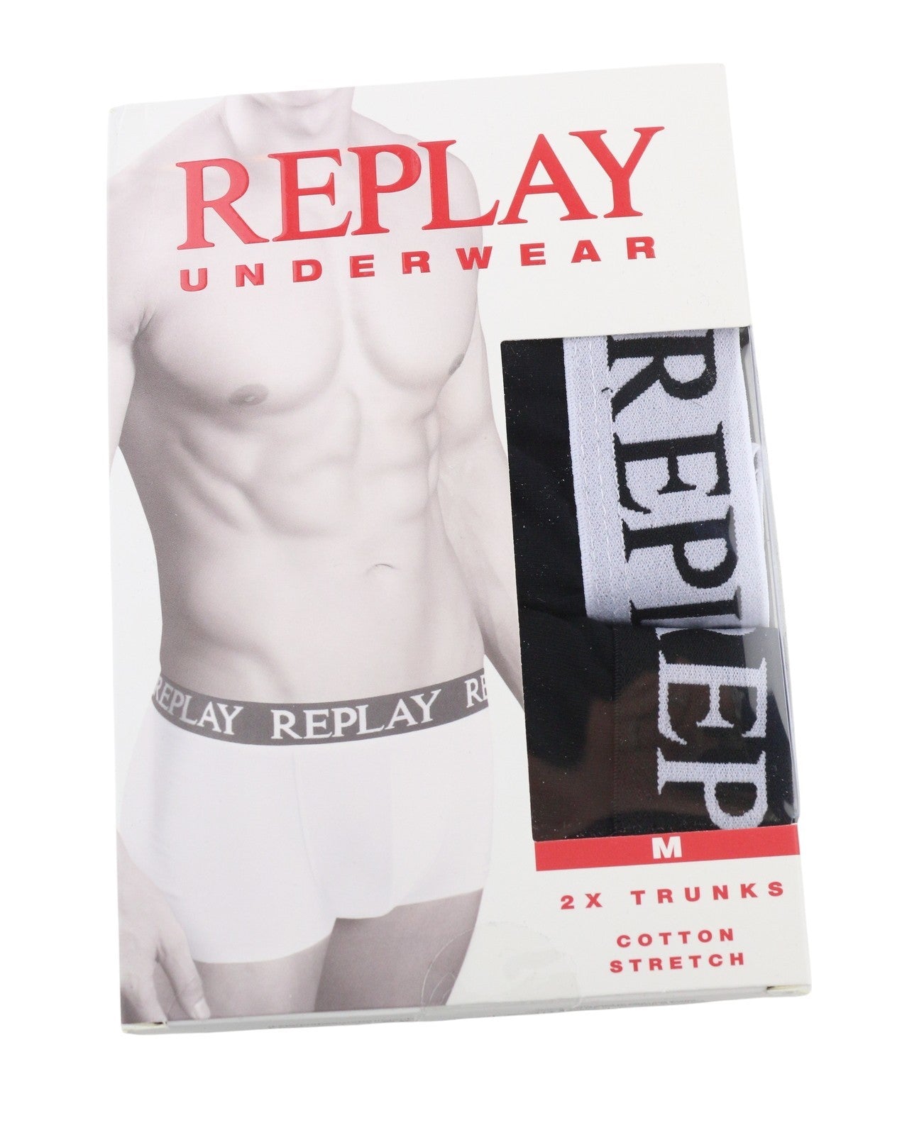 REPLAY Men Underwear M Black Elastic Waist Cotton Stretchy Trunks 2 Pack