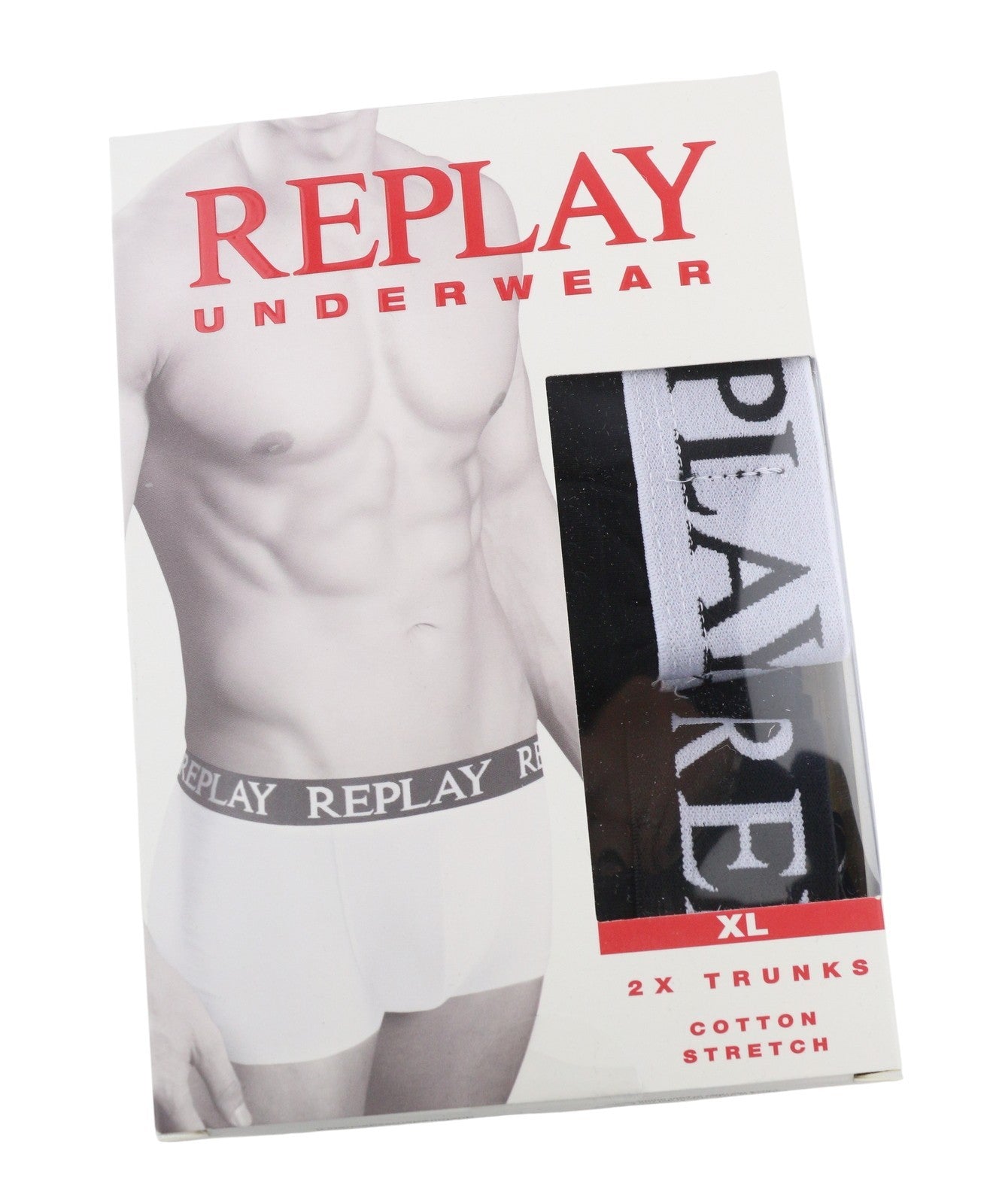 REPLAY Men Underwear XL Black Elastic Waist Cotton Stretchy Trunks 2 Pack