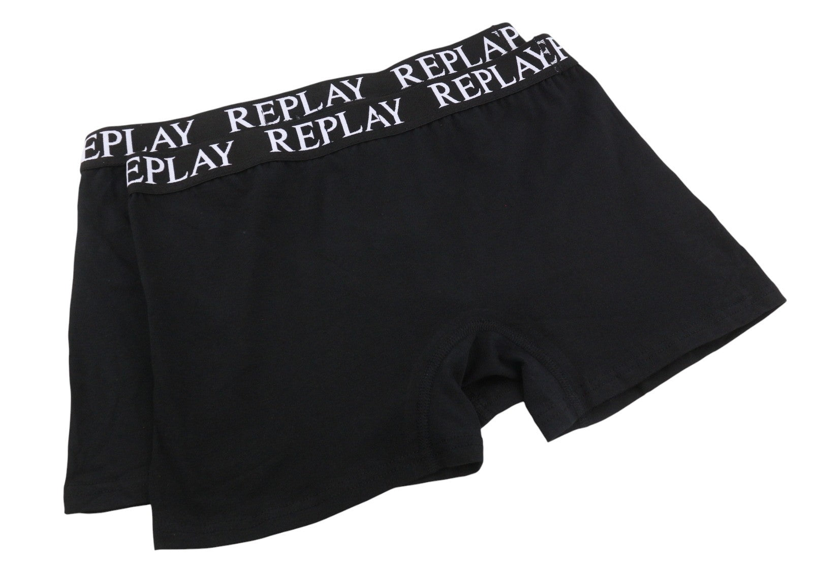 REPLAY Men Underwear L Black Elastic Waist Cotton Stretch Trunks 2 Pack