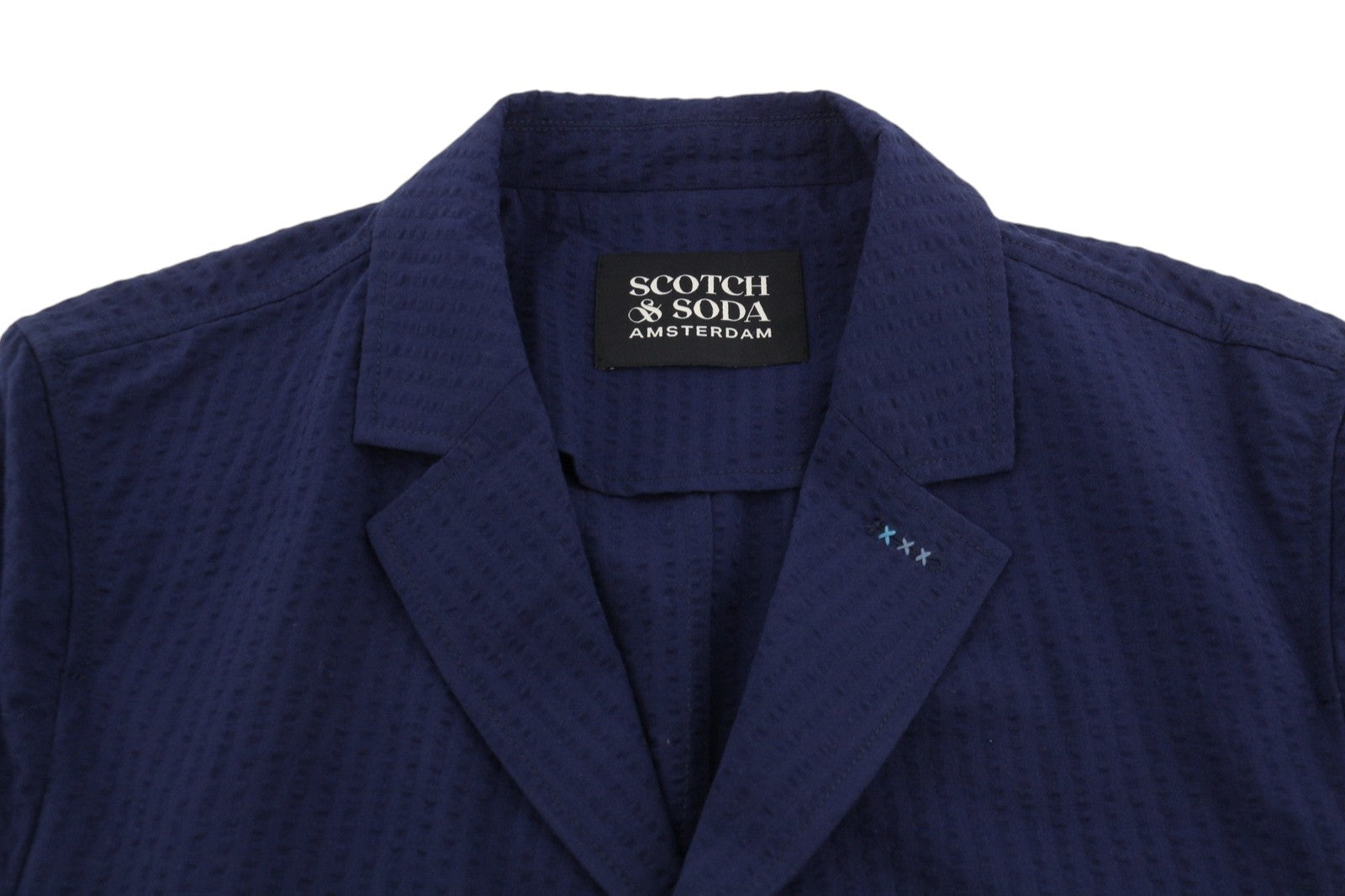 SCOTCH & SODA Men Blazer M Dark Blue Seersucker Notch Lapel Single Breasted