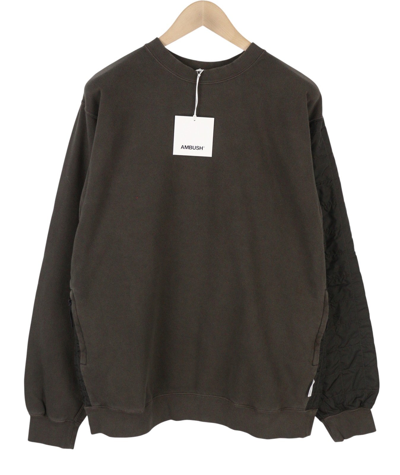 AMBUSH Mix Quilted Men Sweatshirt L Grey Crew Neck Long Sleeve Pull On RRP530