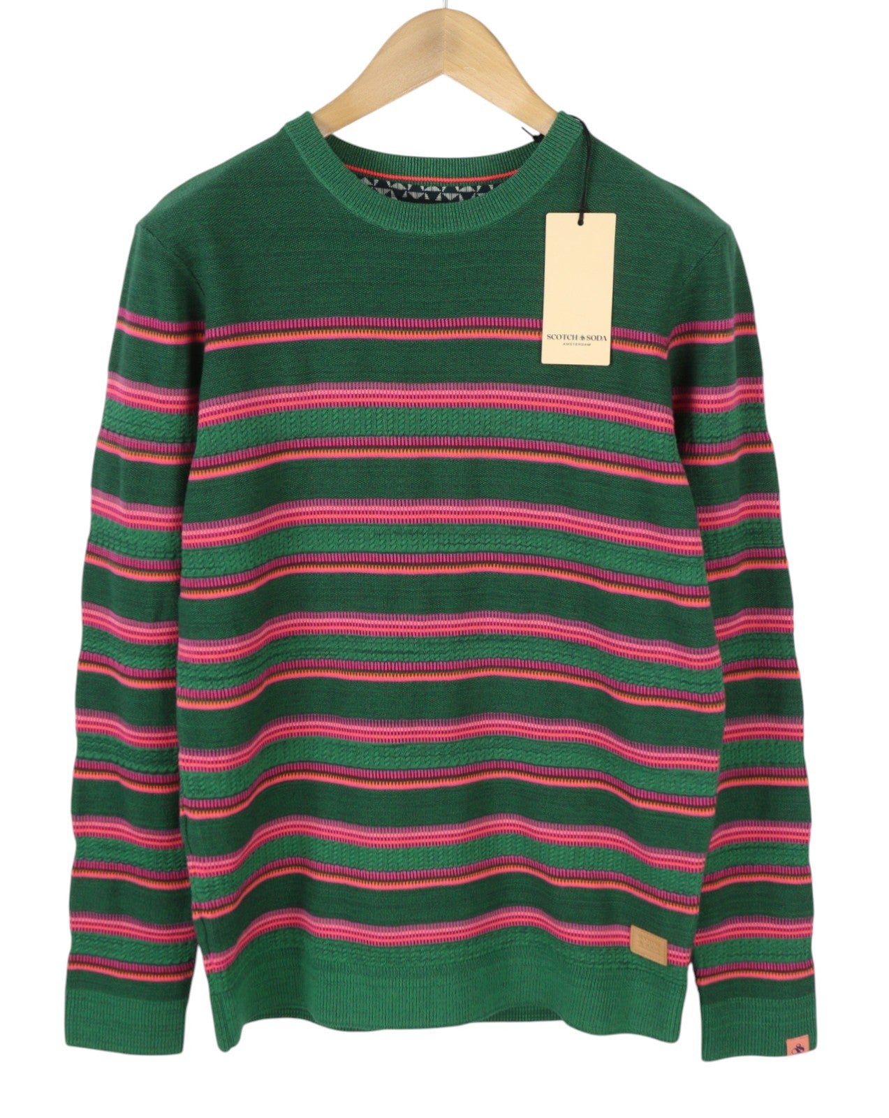 SCOTCH & SODA Men Jumper M Green Striped Crew Neck Tight Knit Pull On