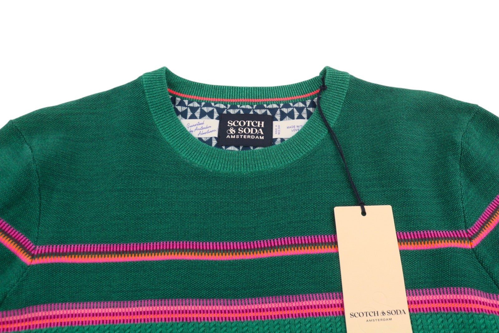 SCOTCH & SODA Men Jumper M Green Striped Crew Neck Tight Knit Pull On