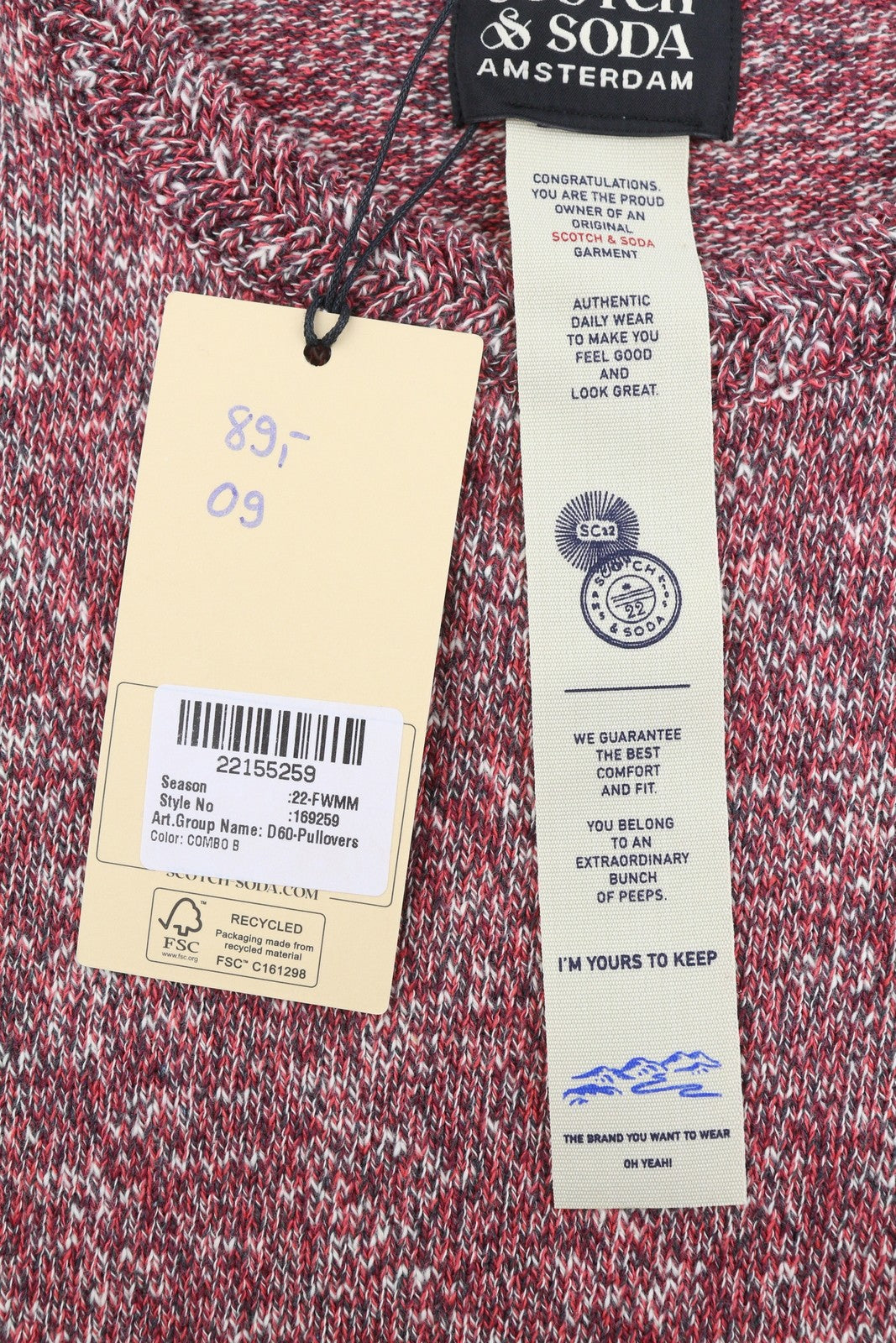 SCOTCH & SODA Men Jumper M Red Melange Crew Neck Tight Knit Long Sleeve Pull On