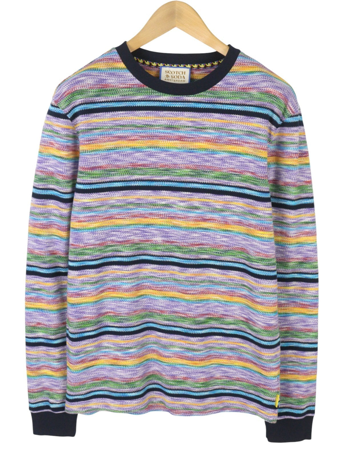 SCOTCH & SODA Men T-Shirt M Colourful Striped Thick Crew Neck Long Sleeved