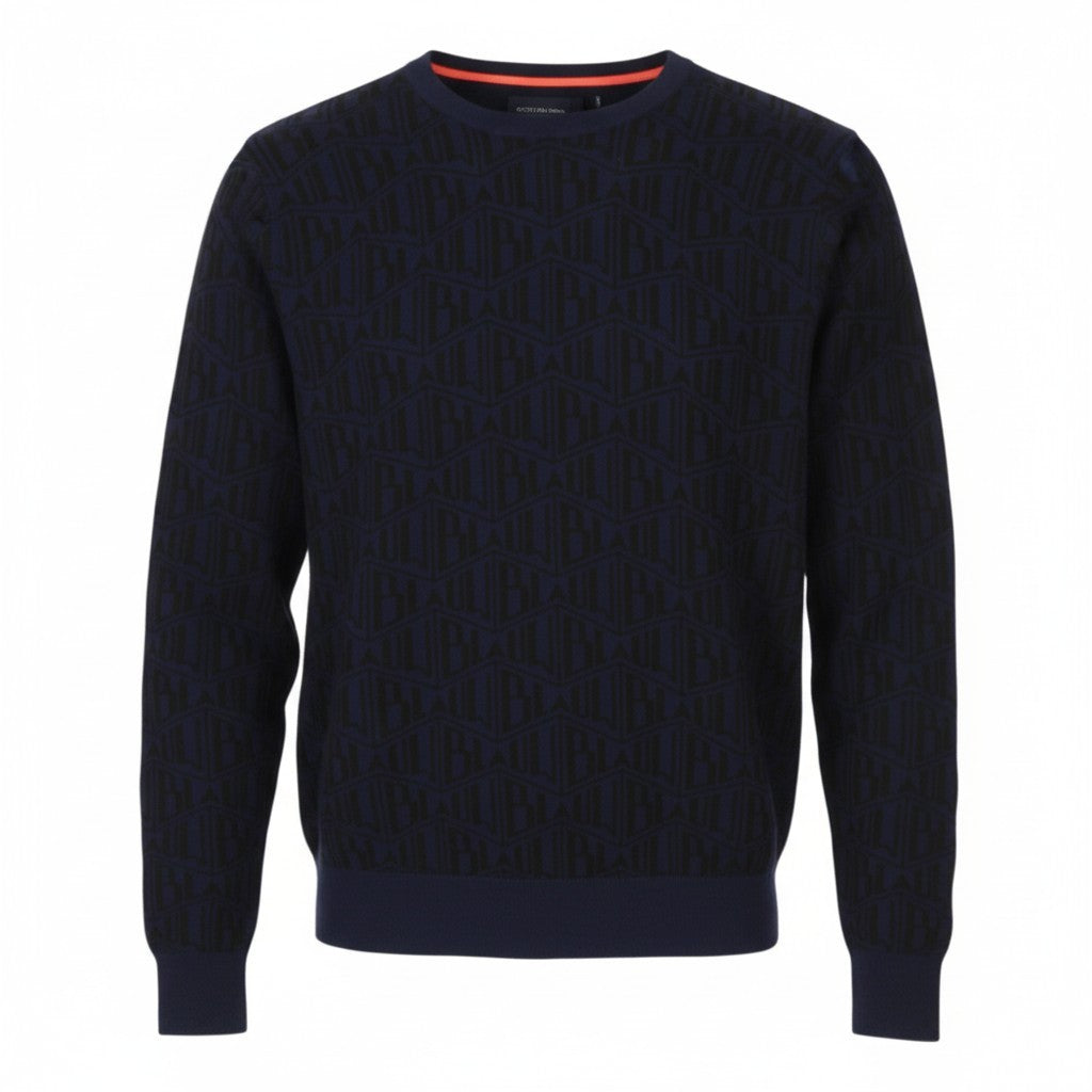 SCOTCH & SODA Men Jumper M Dark Blue Patterned Tight Knit Crew Neck Pull On