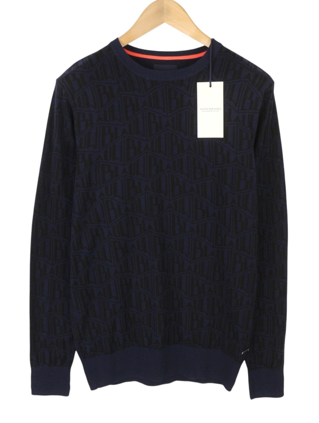 SCOTCH & SODA Men Jumper M Dark Blue Patterned Tight Knit Crew Neck Pull On