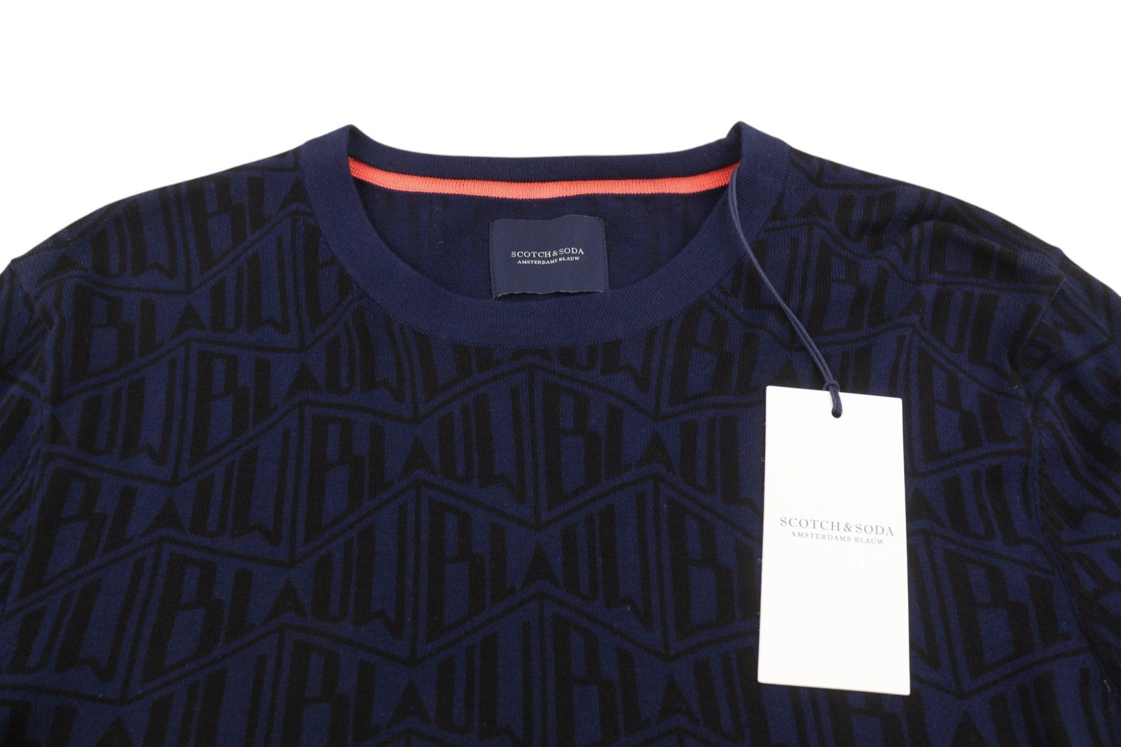 SCOTCH & SODA Men Jumper M Dark Blue Patterned Tight Knit Crew Neck Pull On