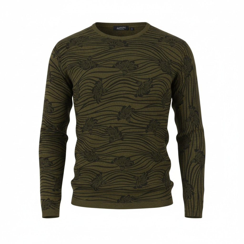 SCOTCH & SODA Men Jumper M Dark Green Floral Print Crew Neck Tight Knit Pull On