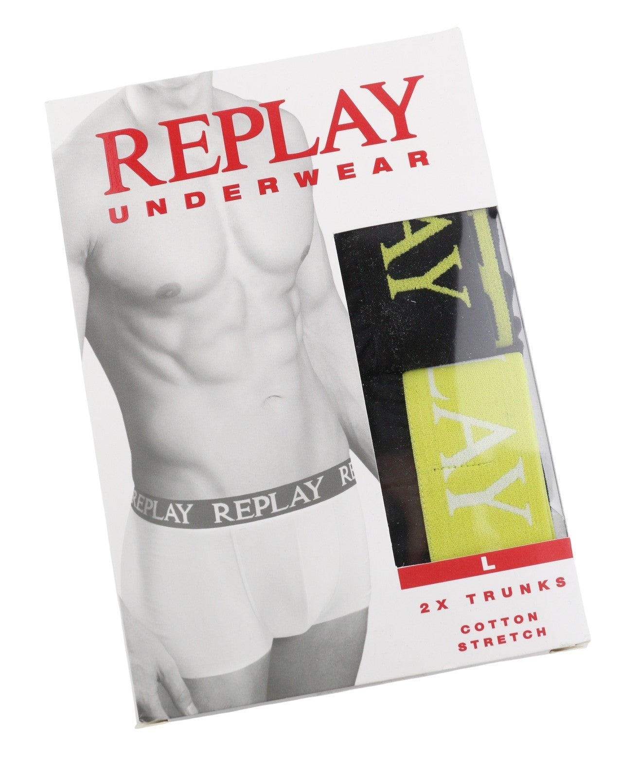 REPLAY Men Underwear L Black Elastic Waist Cotton Stretchy Trunks 2 Pack