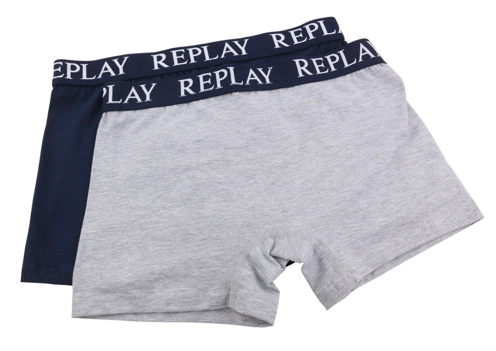 REPLAY Men Underwear L Blue Elastic Waist Cotton Stretch Trunks 2 Pack