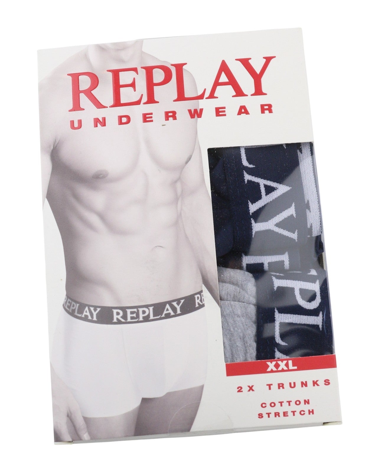 REPLAY Men Underwear 2XL Blue Elastic Waist Cotton Stretch Trunks 2 Pack