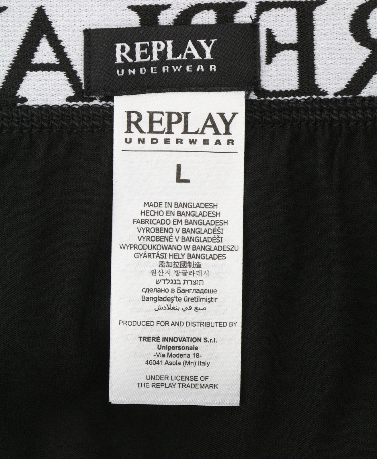 REPLAY Men Underwear L Black Elastic Waist Cotton Stretch Trunks 2 Pack