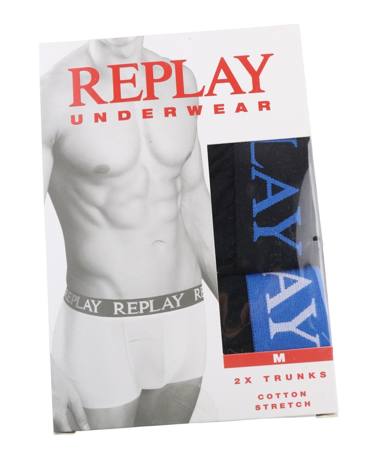 REPLAY Men Underwear M Black Elastic Waist Cotton Stretch Trunks 2 Pack
