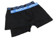 REPLAY Men Underwear L Black Elastic Waist Cotton Stretch Trunks 2 Pack