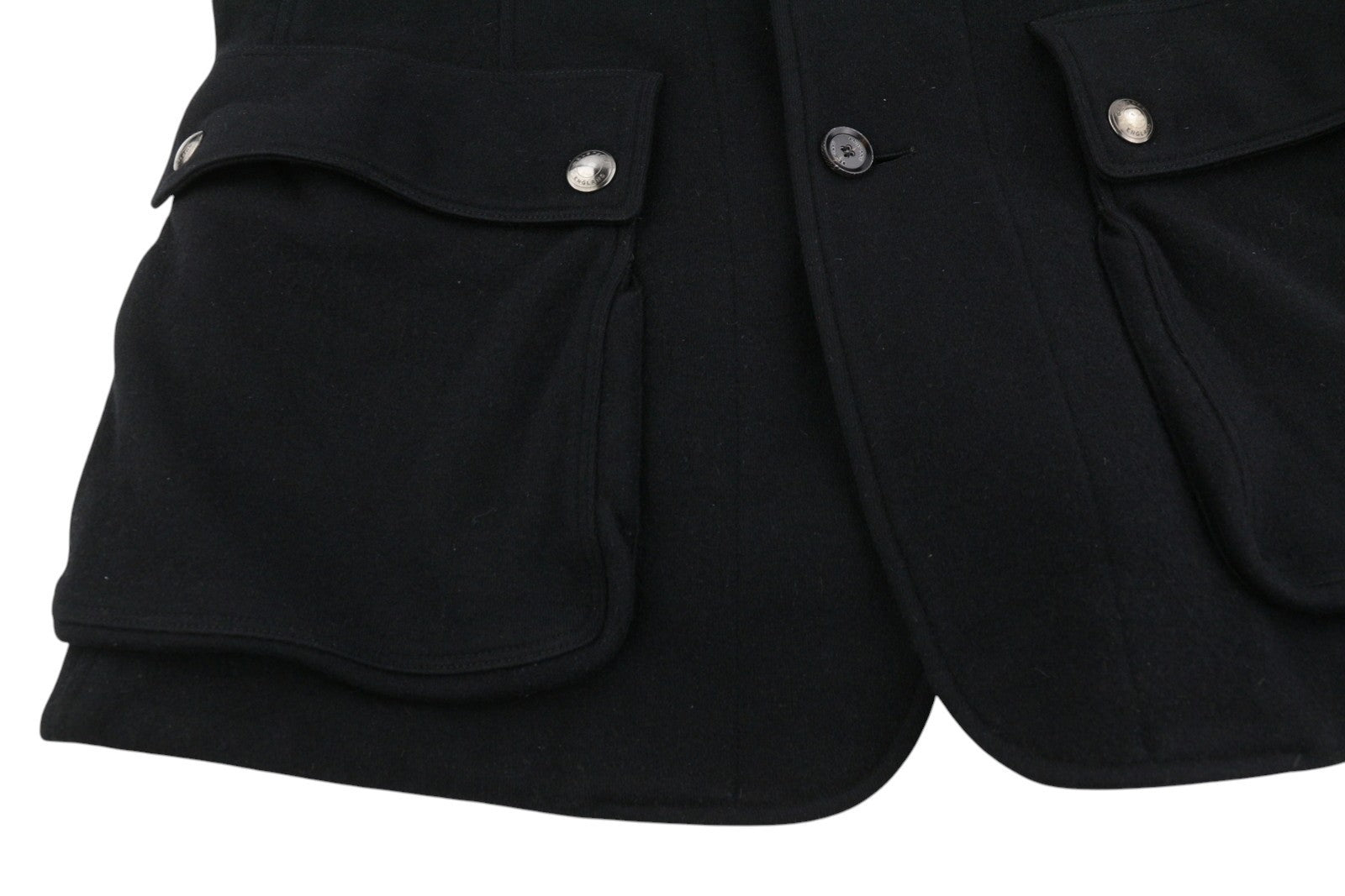 BELSTAFF Men Coat L Black Wool Cashmere Patch Pockets Button-Up Peacoat