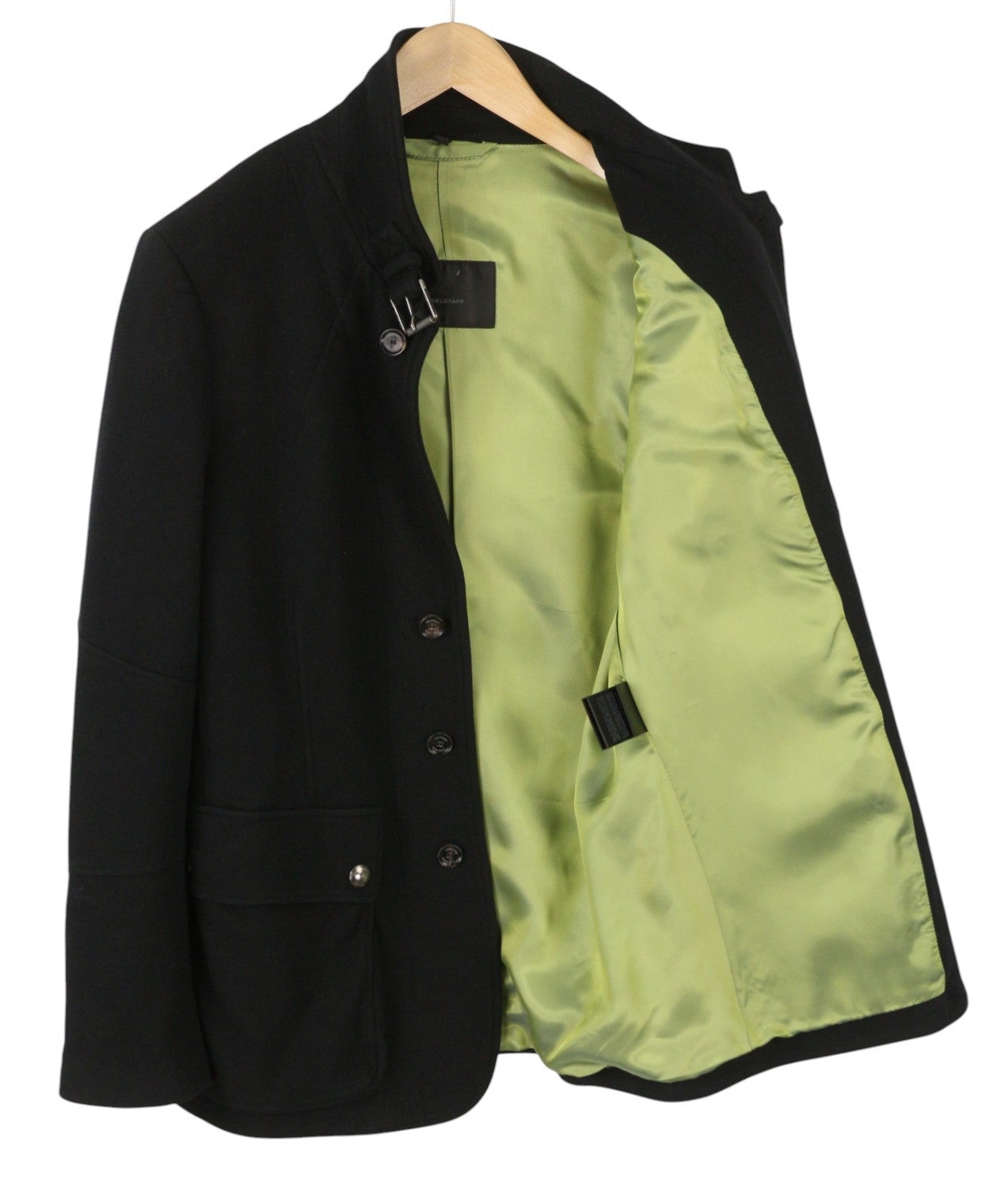 BELSTAFF Men Coat L Black Wool Cashmere Patch Pockets Button-Up Peacoat