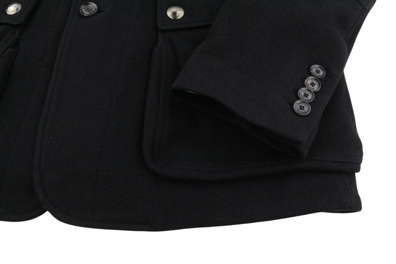 BELSTAFF Men Coat L Black Wool Cashmere Patch Pockets Button-Up Peacoat