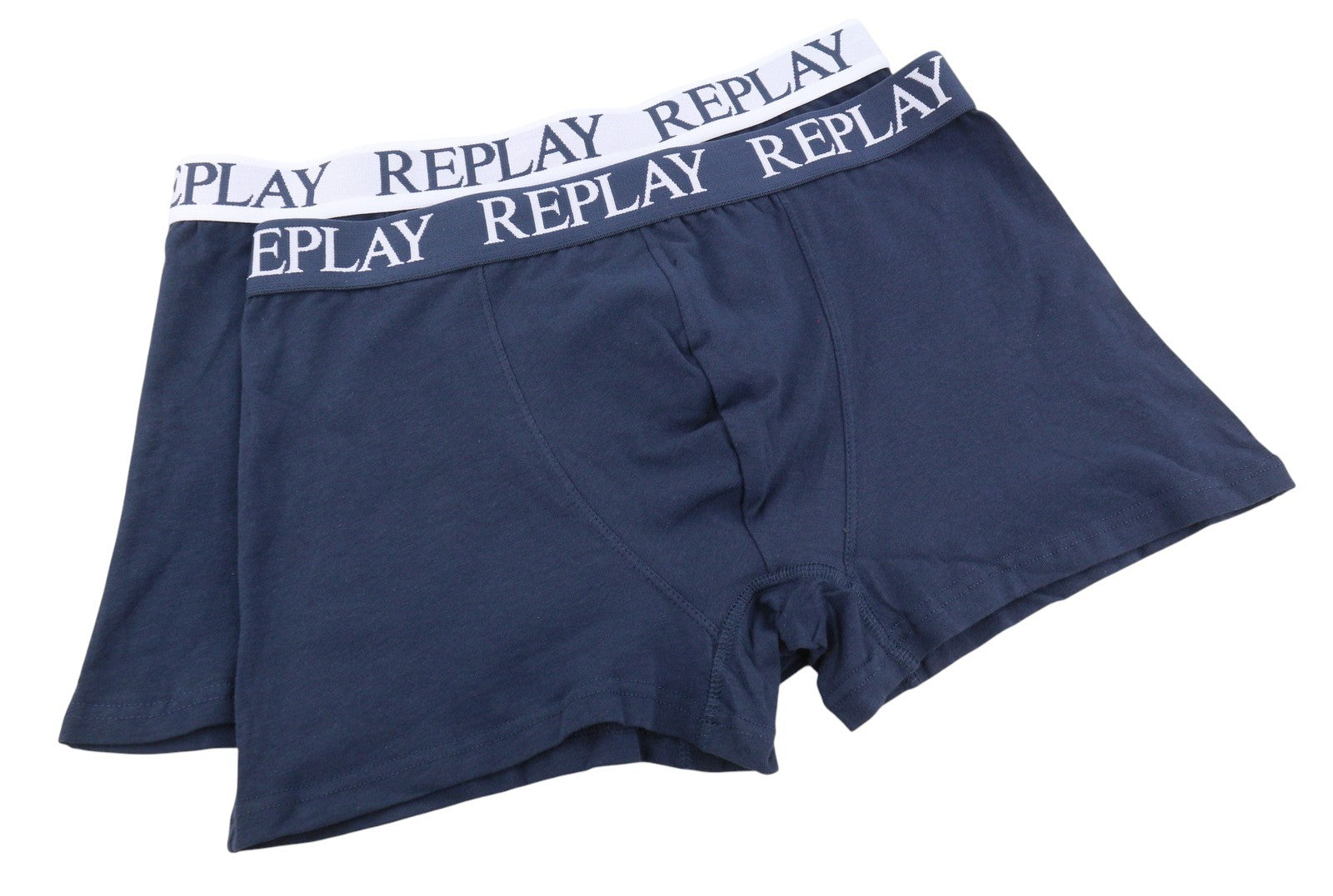 REPLAY Men Underwear L Blue Elastic Waist Cotton Stretchy Trunks 2 Pack