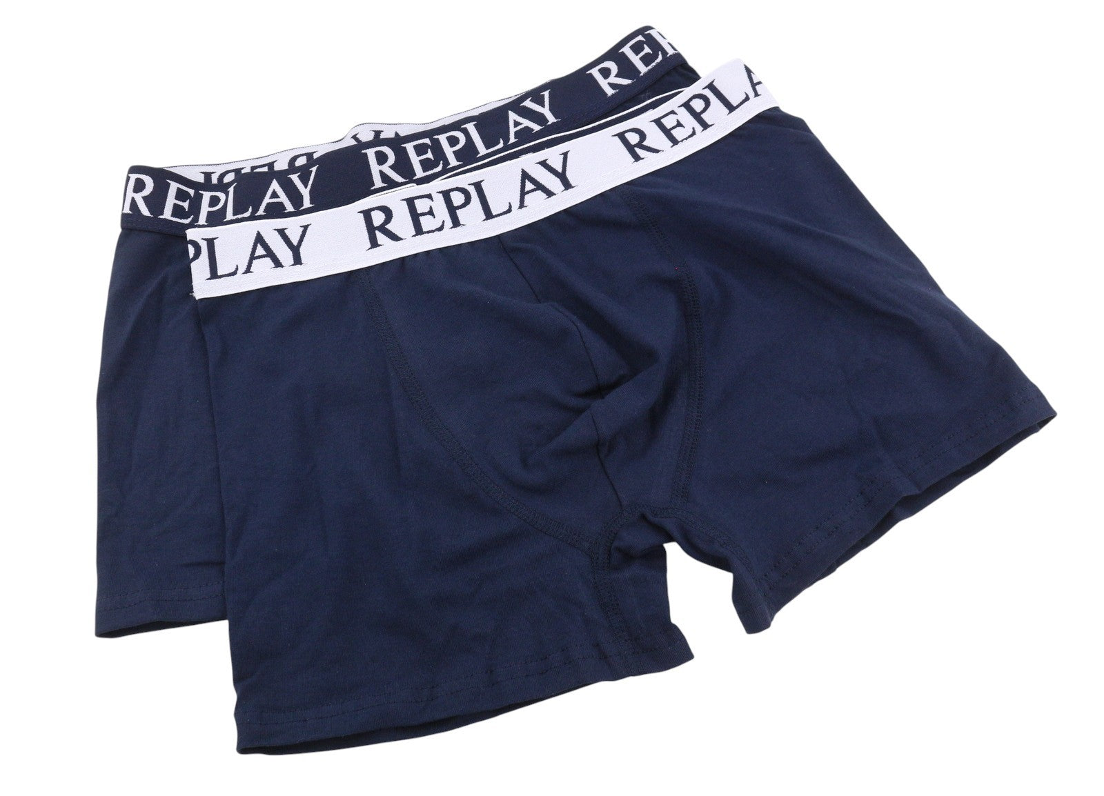 REPLAY Men Underwear M Blue Elastic Waist Cotton Stretchy Trunks 2 Pack