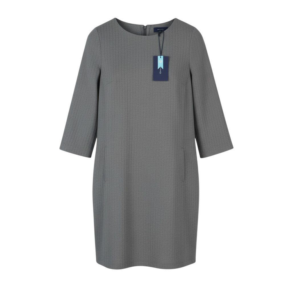 GANT Herringbone Jersey Shift Women Dress EU34 Grey Melange Pockets Mid Sleeve