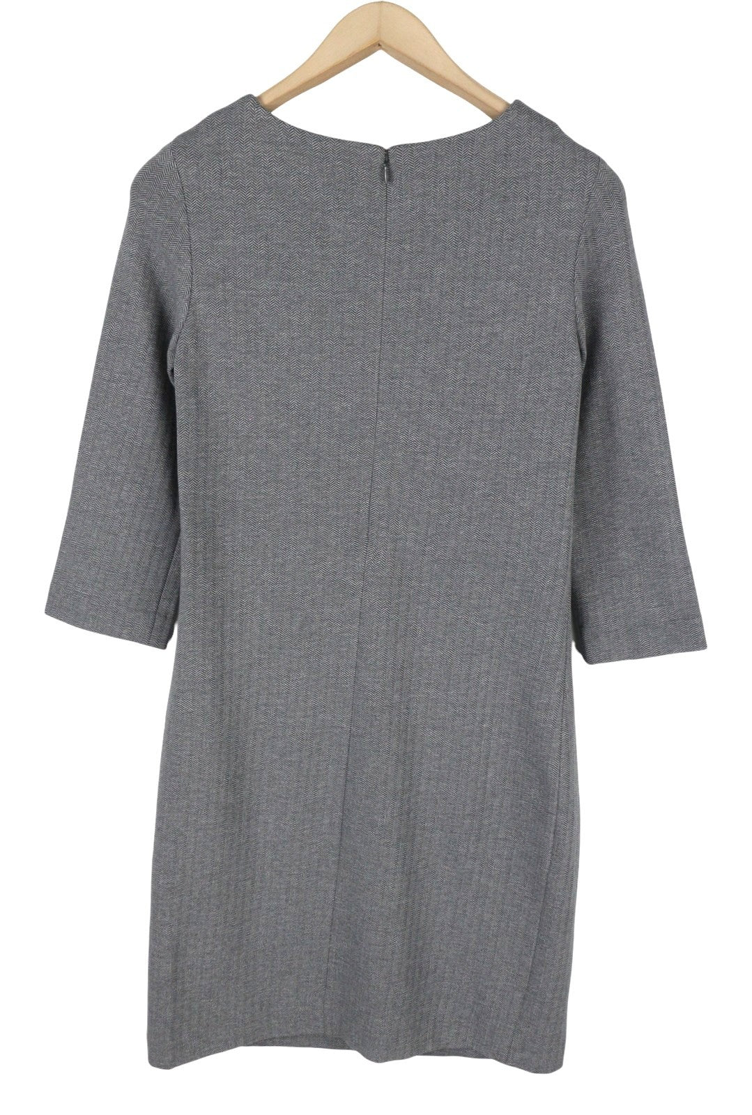 GANT Herringbone Jersey Shift Women Dress EU34 Grey Melange Pockets Mid Sleeve