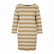GANT Striped Women Dress L Warm Khaki Crew Neck Jersey Knee Length Long Sleeve