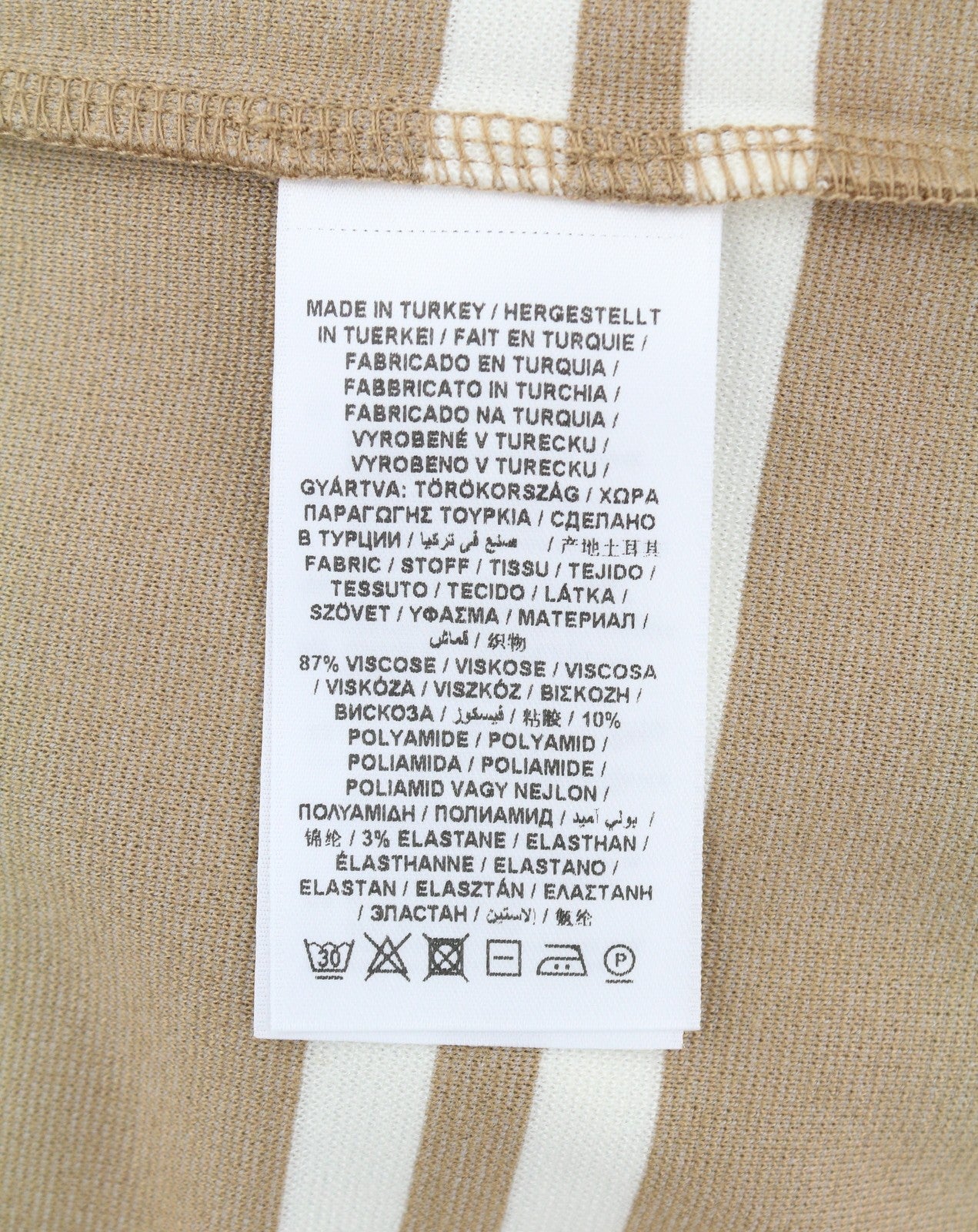 GANT Striped Women Dress L Warm Khaki Crew Neck Jersey Knee Length Long Sleeve