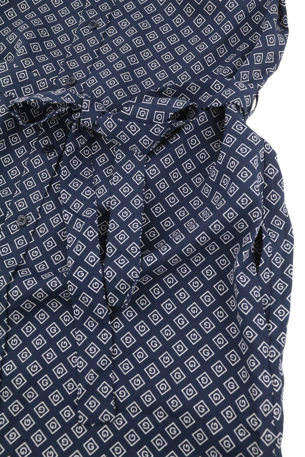 GANT Icon Weave Shirt Women Dress EU34 Marine Button Belted Long Sleeve