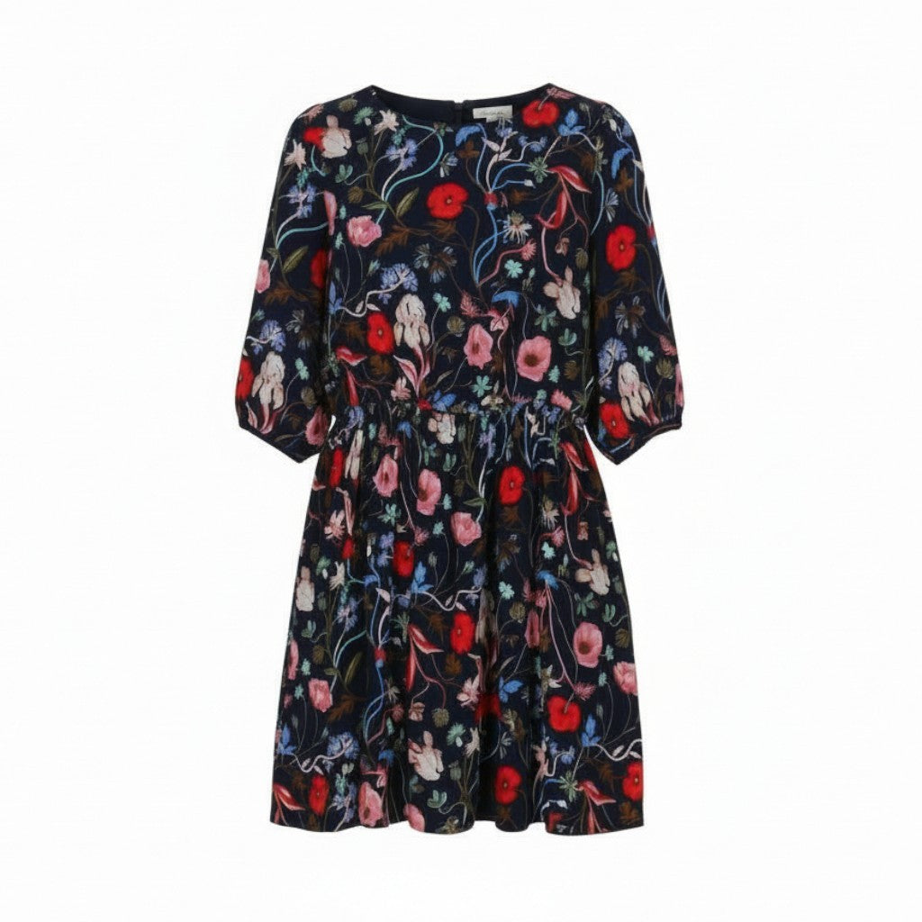 GANT Wild Floral Boatneck Women Dress EU42 Classic Blue Mini Crew Short Sleeve