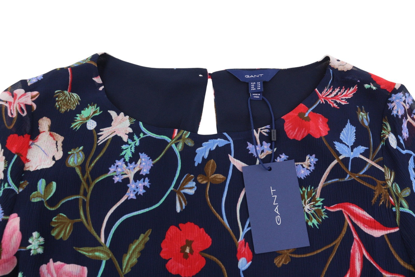 GANT Wild Floral Boatneck Women Dress EU42 Classic Blue Mini Crew Short Sleeve