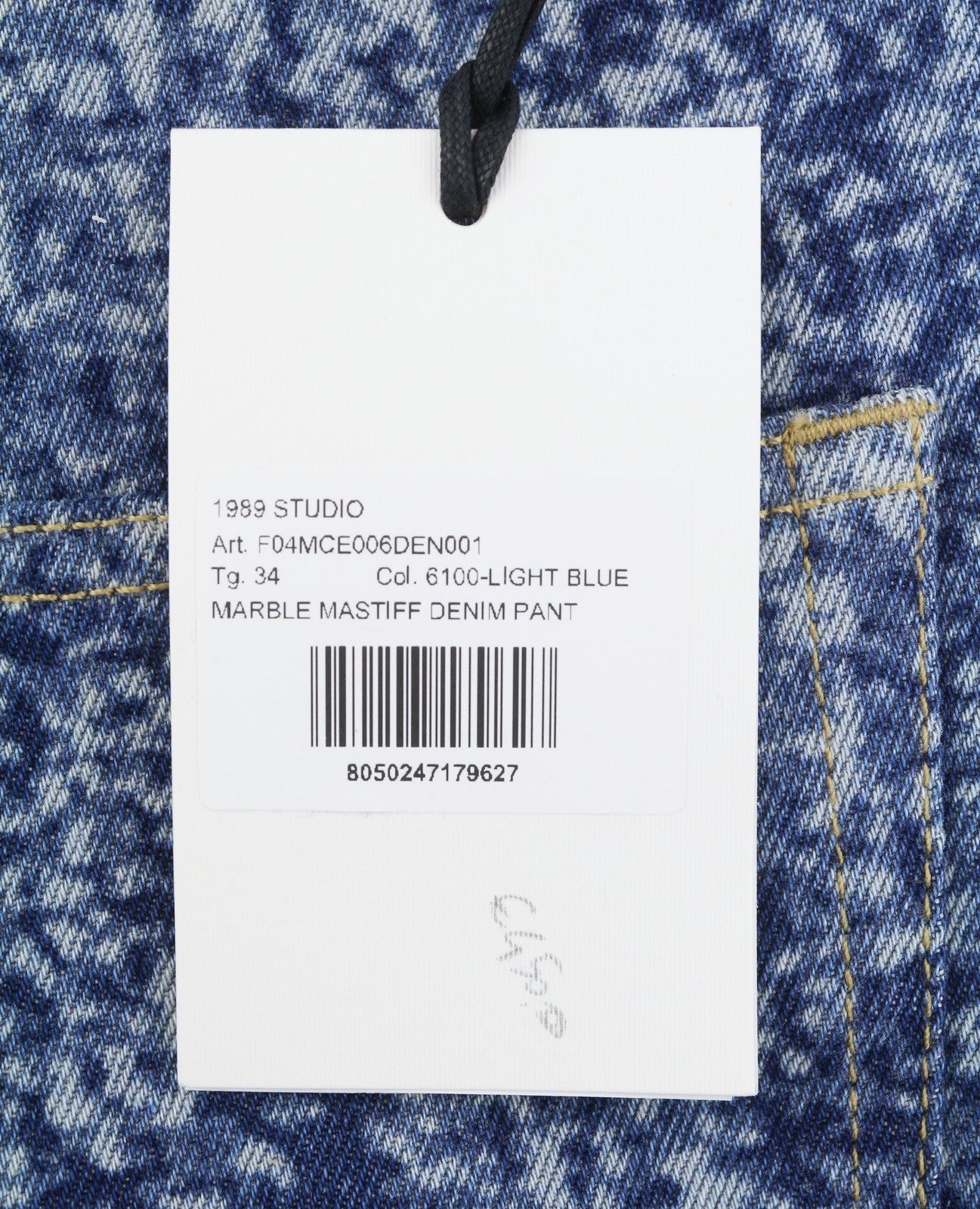 1989 STUDIO Marble Mastiff Denim Men Jeans W34 Blue Wide Fit Zip Fly RRP450