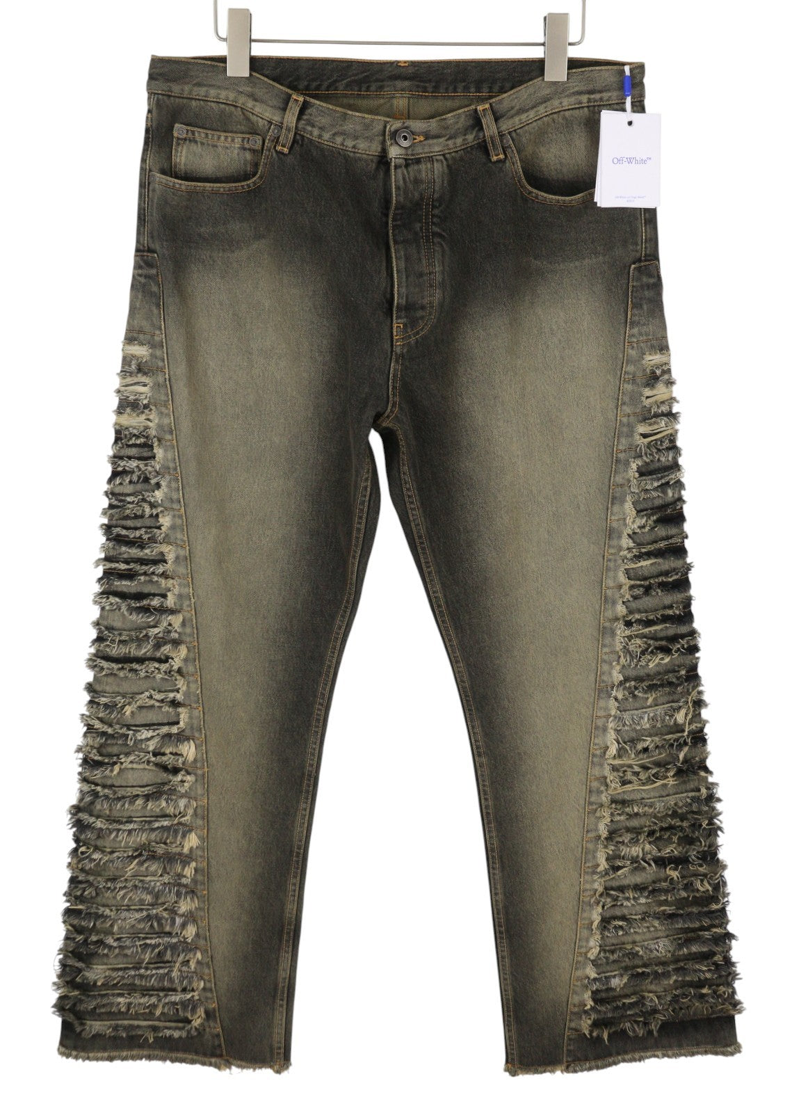 OFF-WHITE Men Jeans W34 Black Distressed Faded Button Fly Regular Fit AW25