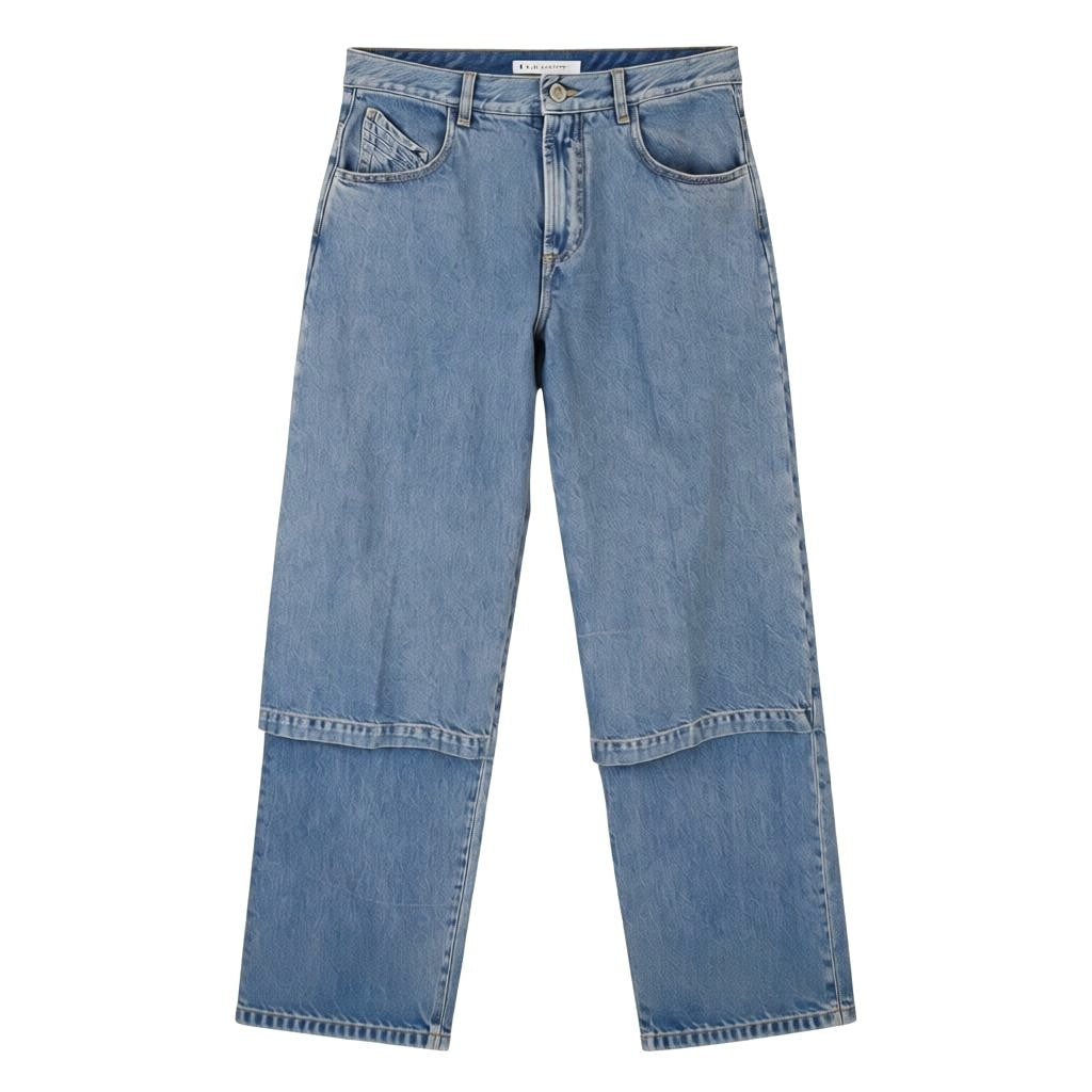 THE ATTICO Women Jeans W27 Blue Panel Overlap Straight Zip Fly RRP550