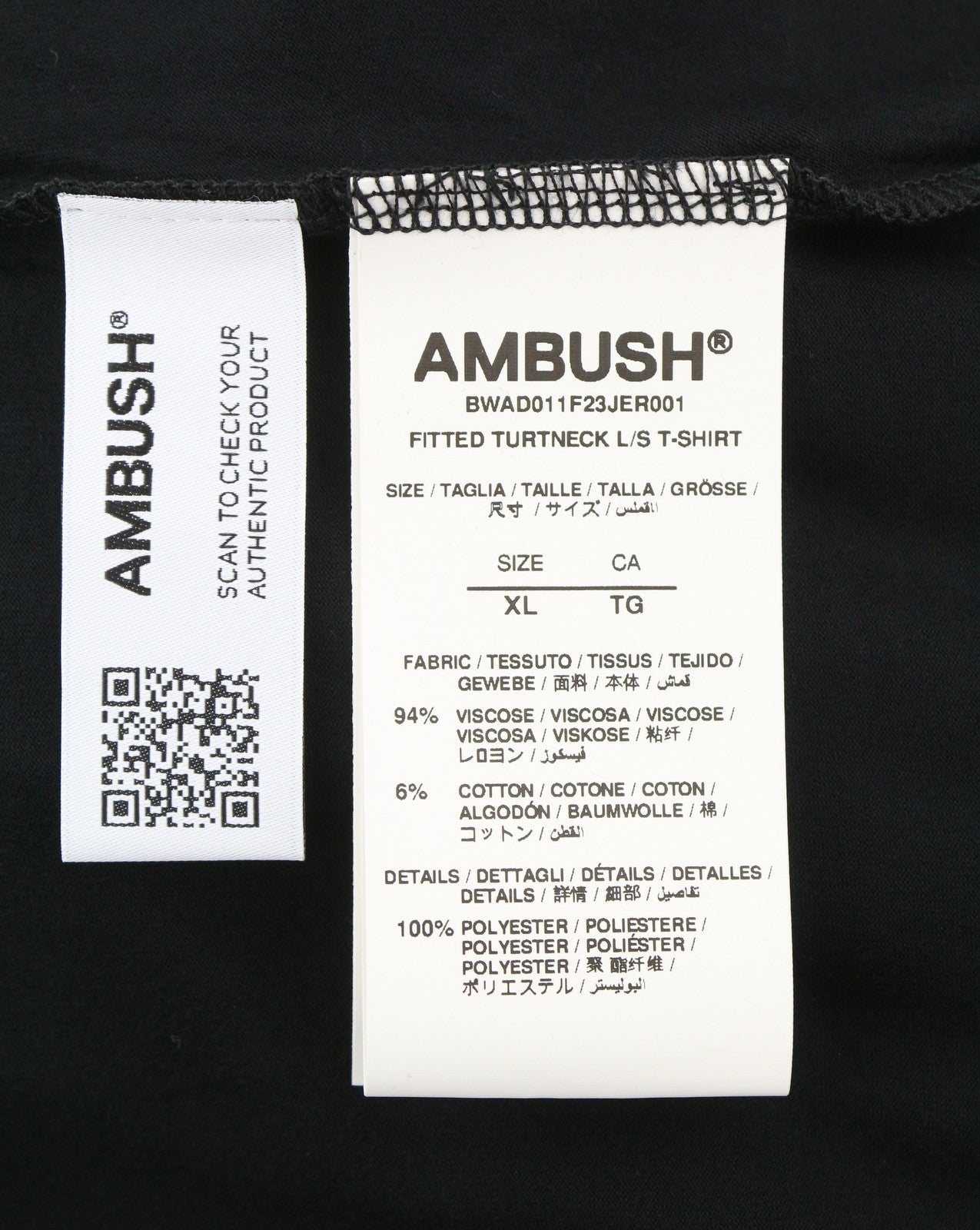 AMBUSH Fitted Turtleneck Tap Shoe Blanc Men T-Shirt XL Black Pull On RRP185