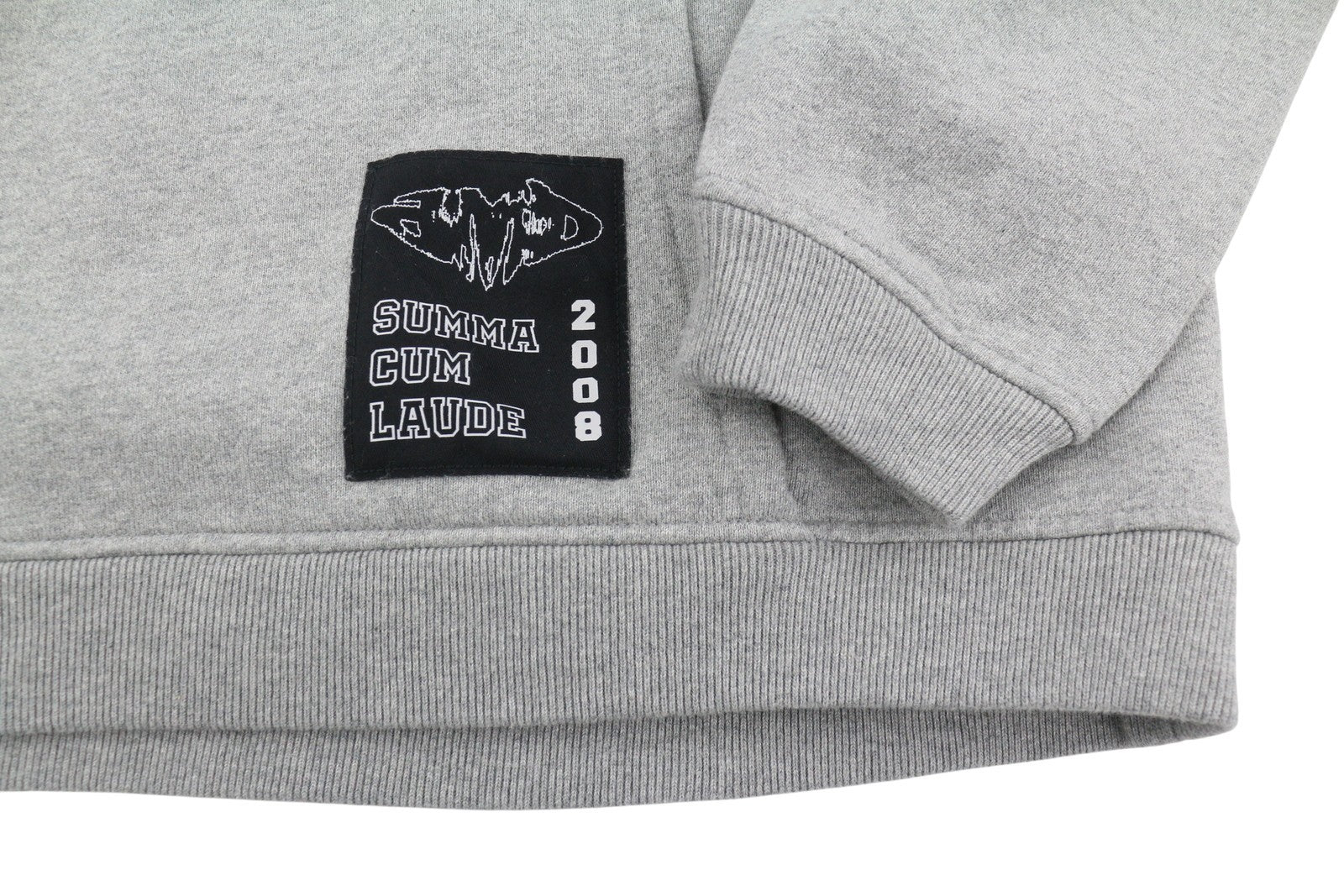 AMBUSH Logo Patchwork Cotton Men Hoodie L Grey Melange Kangaroo Pocket RRP845