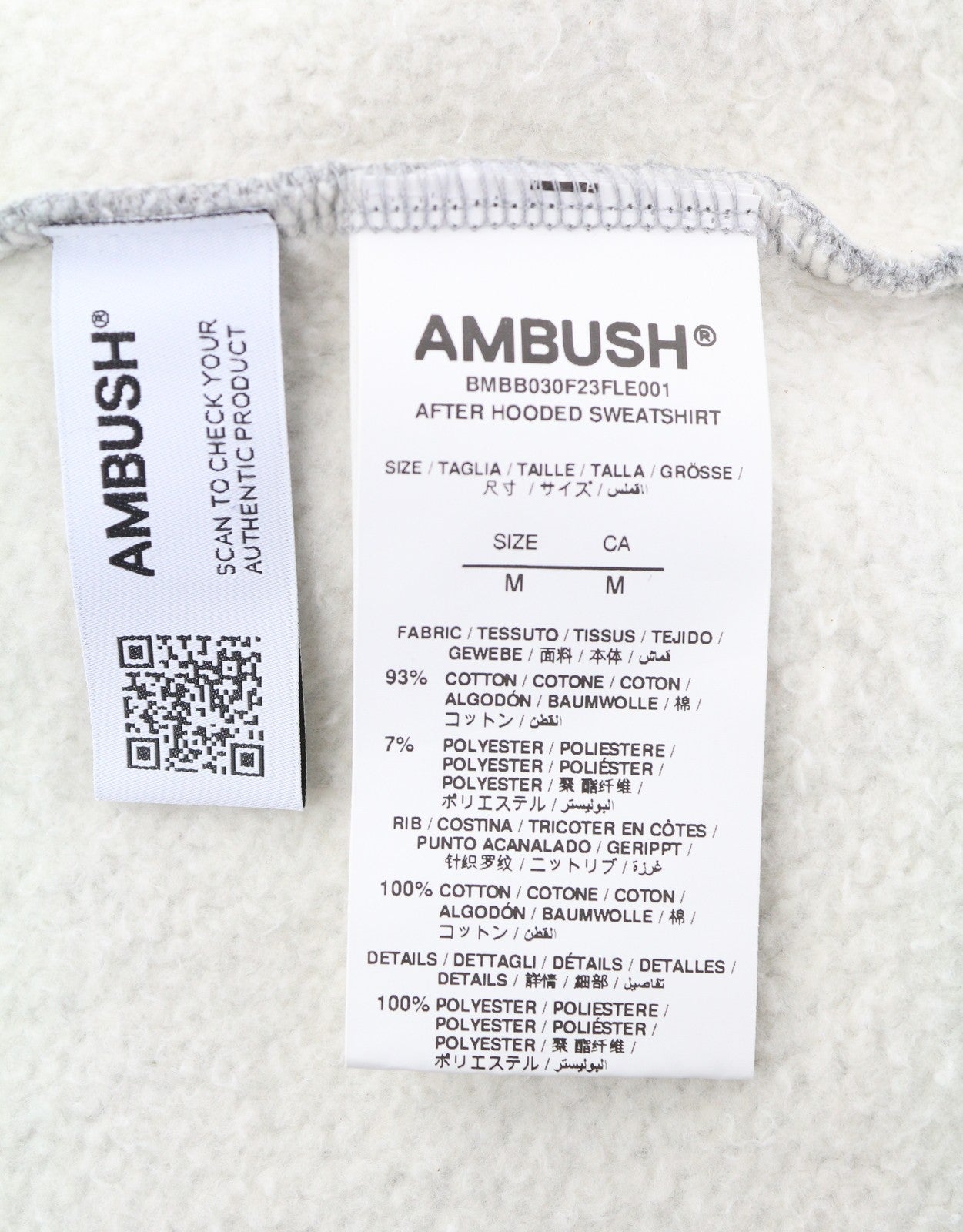AMBUSH Logo Patchwork Cotton Men Hoodie M Grey Melange Kangaroo Pocket RRP845