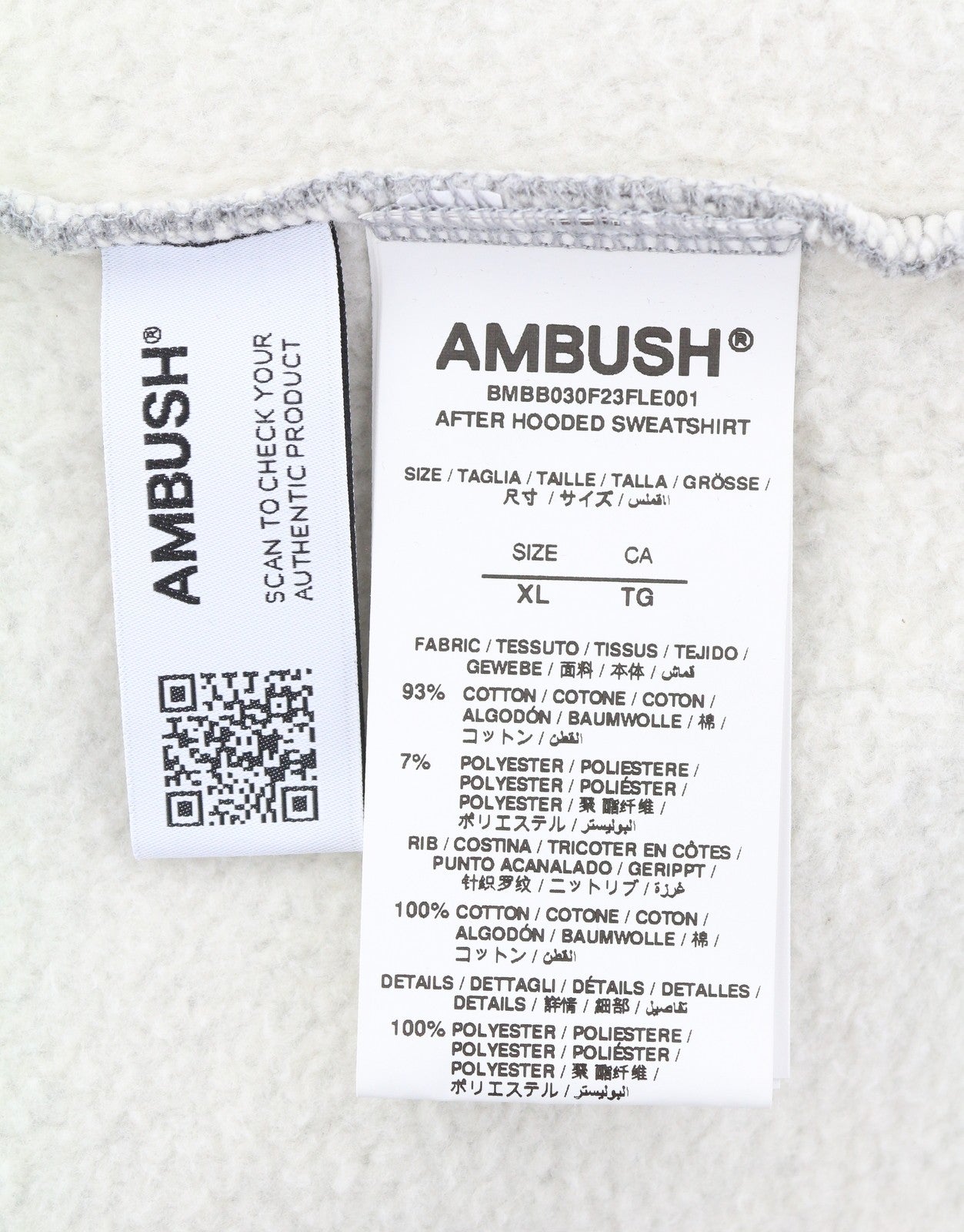 AMBUSH Logo Patchwork Cotton Men Hoodie XL Grey Melange Kangaroo Pocket RRP845