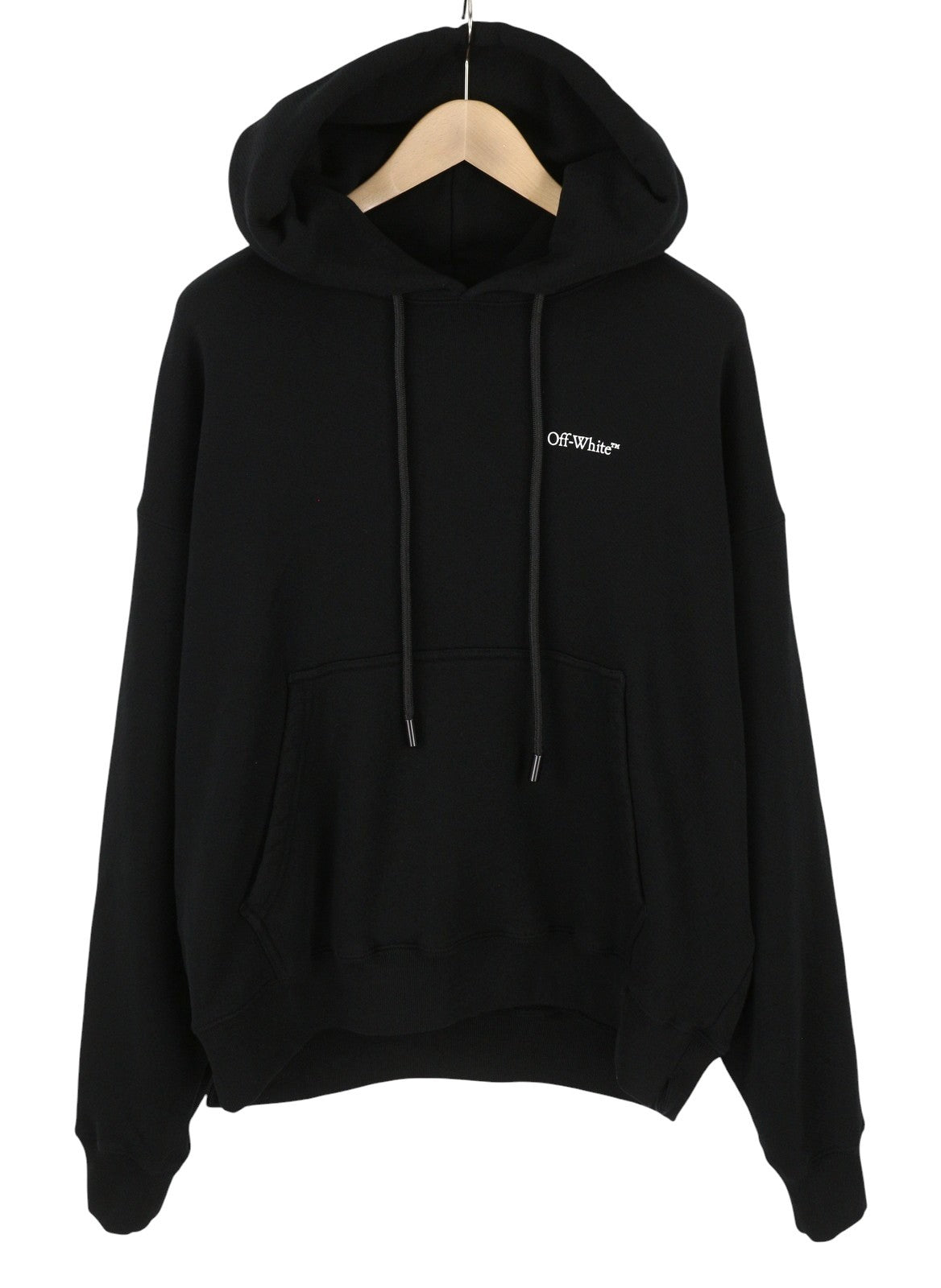 OFF-WHITE Men Hoodie L Black Kangaroo Pocket Logo Print Oversized RRP765