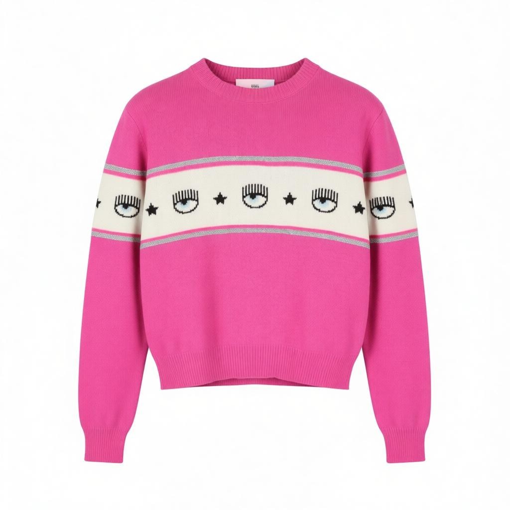 CHIARA FERRAGNI Maxilogo Mania Women Jumper M Cashmere Wool Crop RRP248