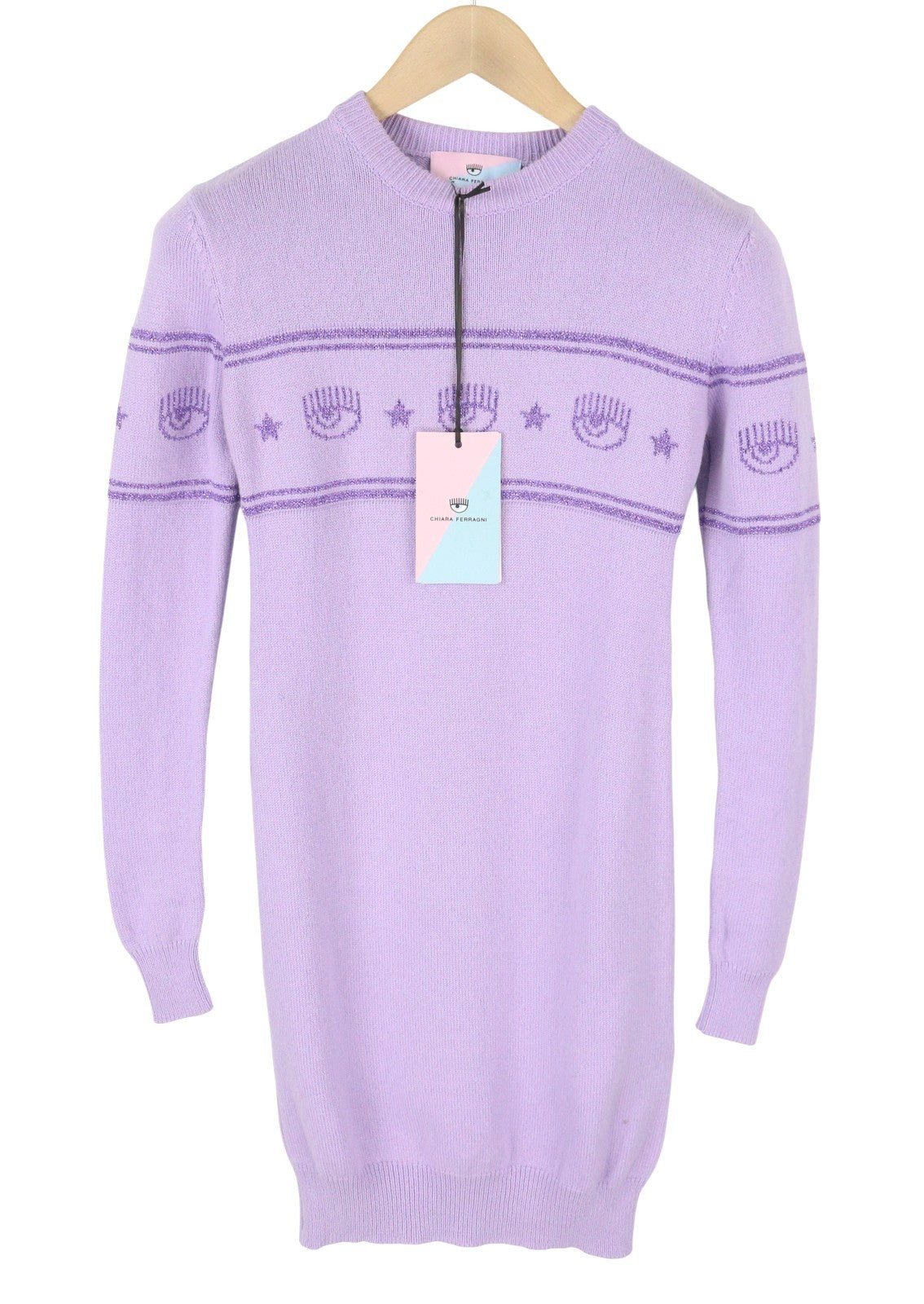CHIARA FERRAGNI Women Dress 2XS Purple Wool Cashmere Mini Knit RRP289