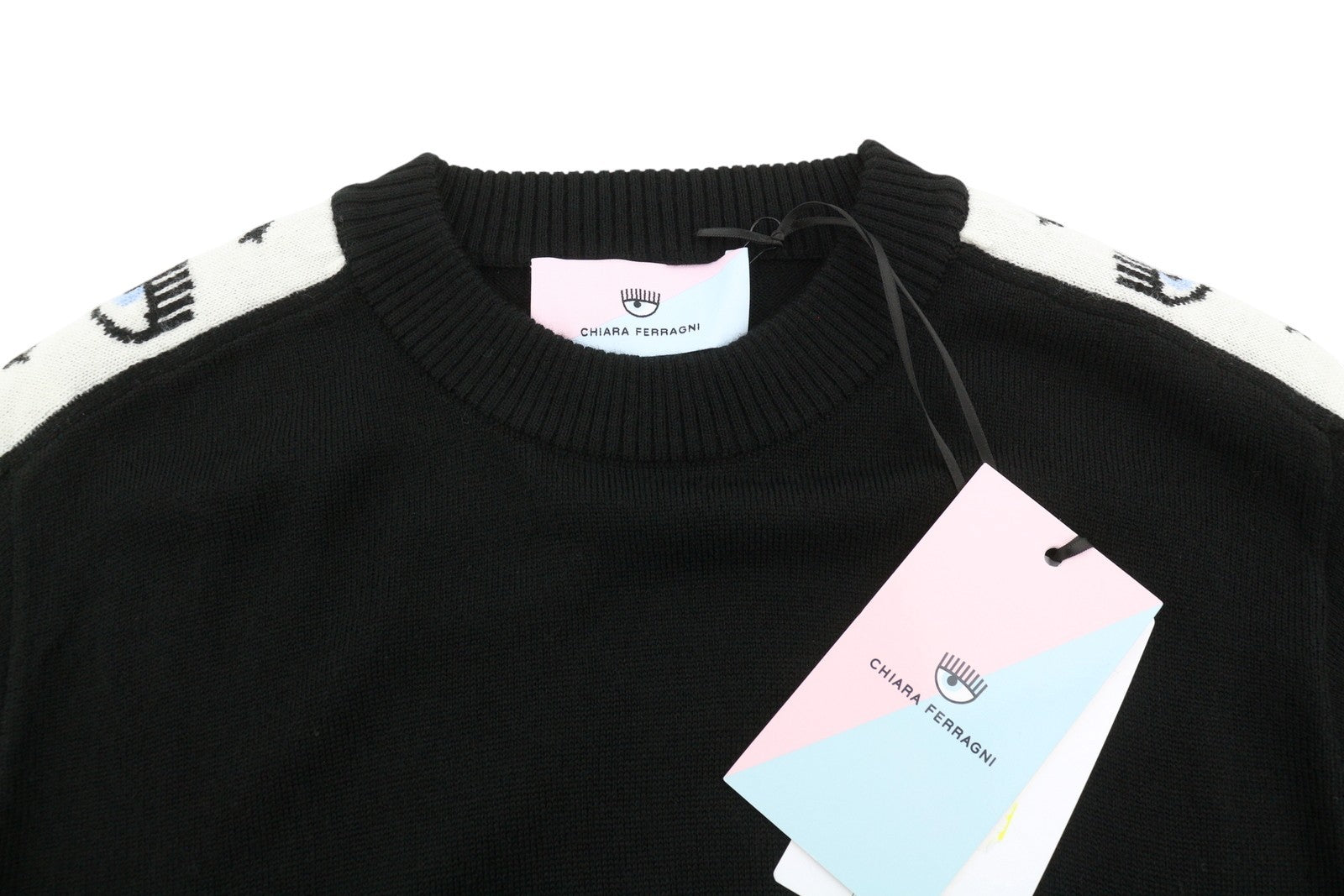 CHIARA FERRAGNI Logomania Tape Women Dress M Black Wool Knit RRP297