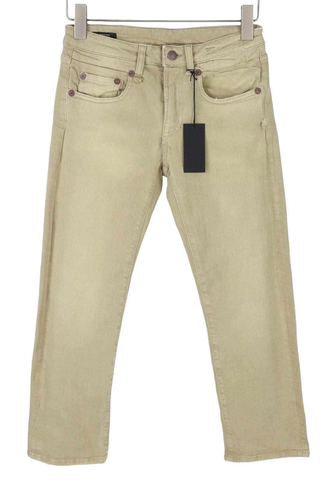 R13 Boy Straight Women Jeans 26 Khaki Stretch Cropped Zip RRP699