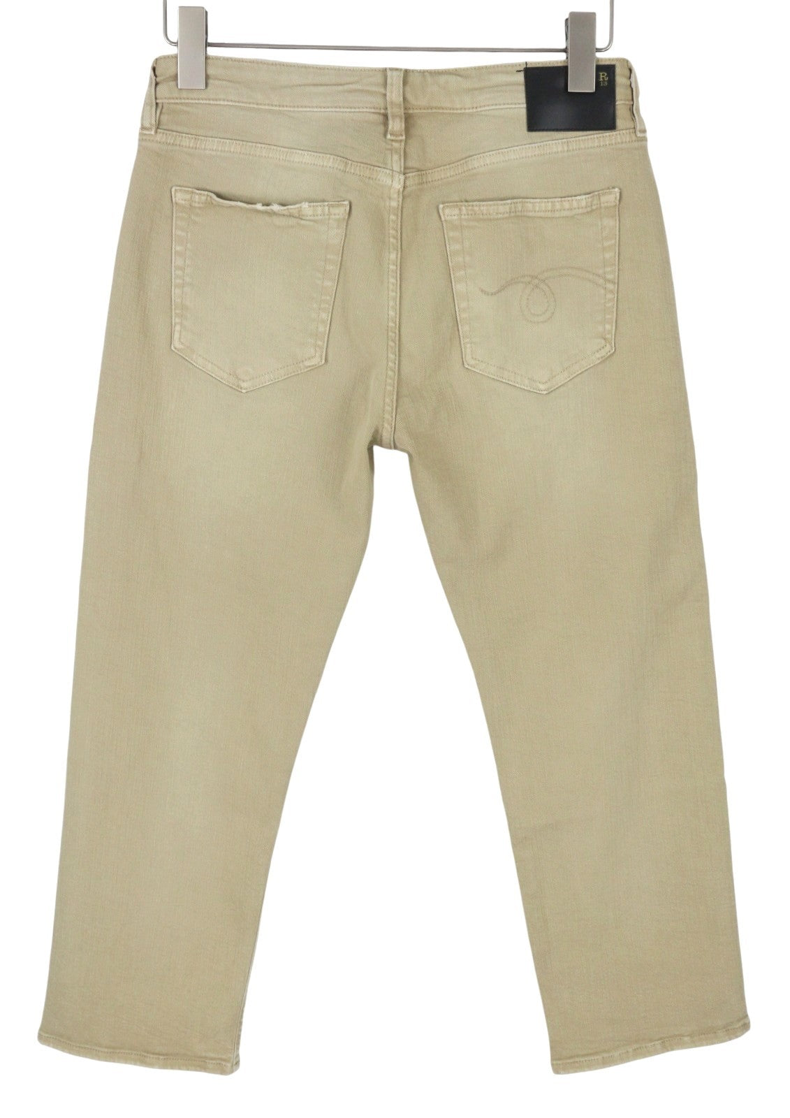 R13 Boy Straight Women Jeans 29 Khaki Stretch Cropped Zip RRP699
