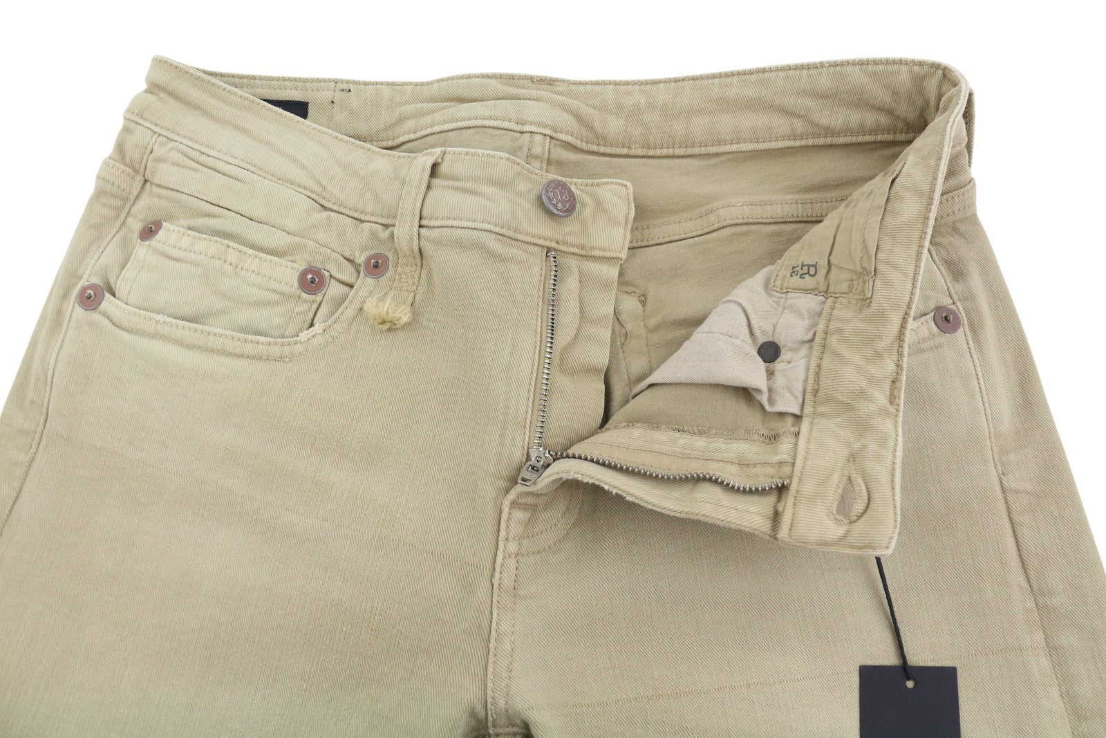R13 Boy Straight Women Jeans 29 Khaki Stretch Cropped Zip RRP699