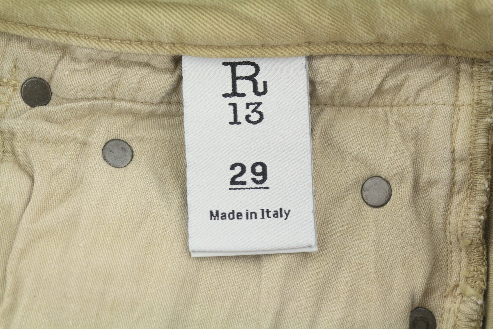 R13 Boy Straight Women Jeans 29 Khaki Stretch Cropped Zip RRP699
