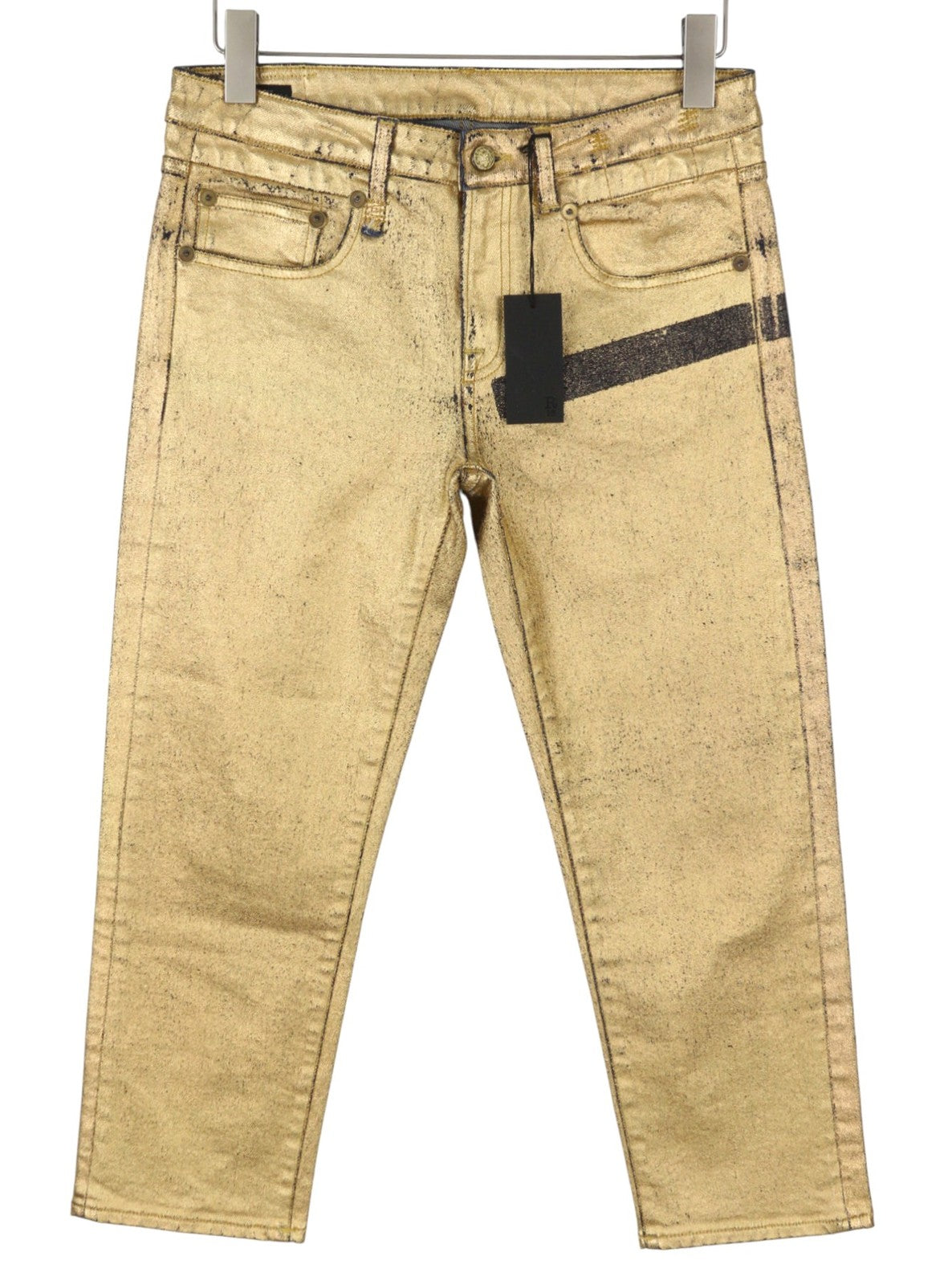 R13 Boy Straight Women Jeans 27 Gold Indigo Glitter Cropped