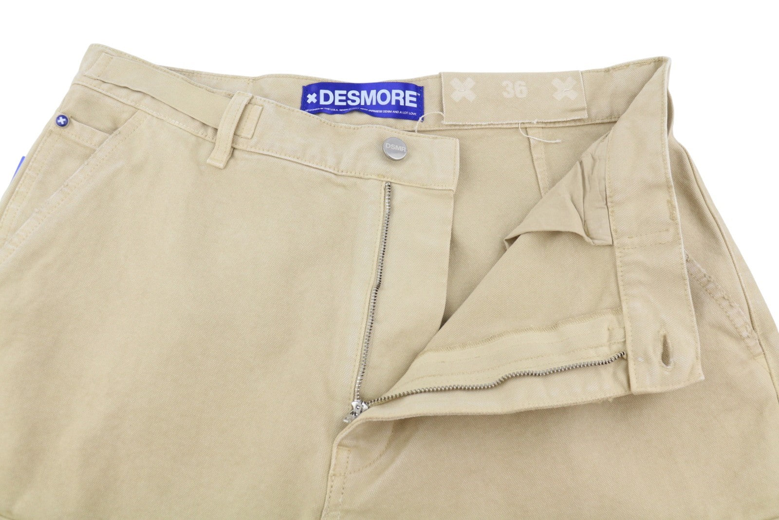 DESMORE Cargo Men Trousers W36 Light Brown Distress Zip