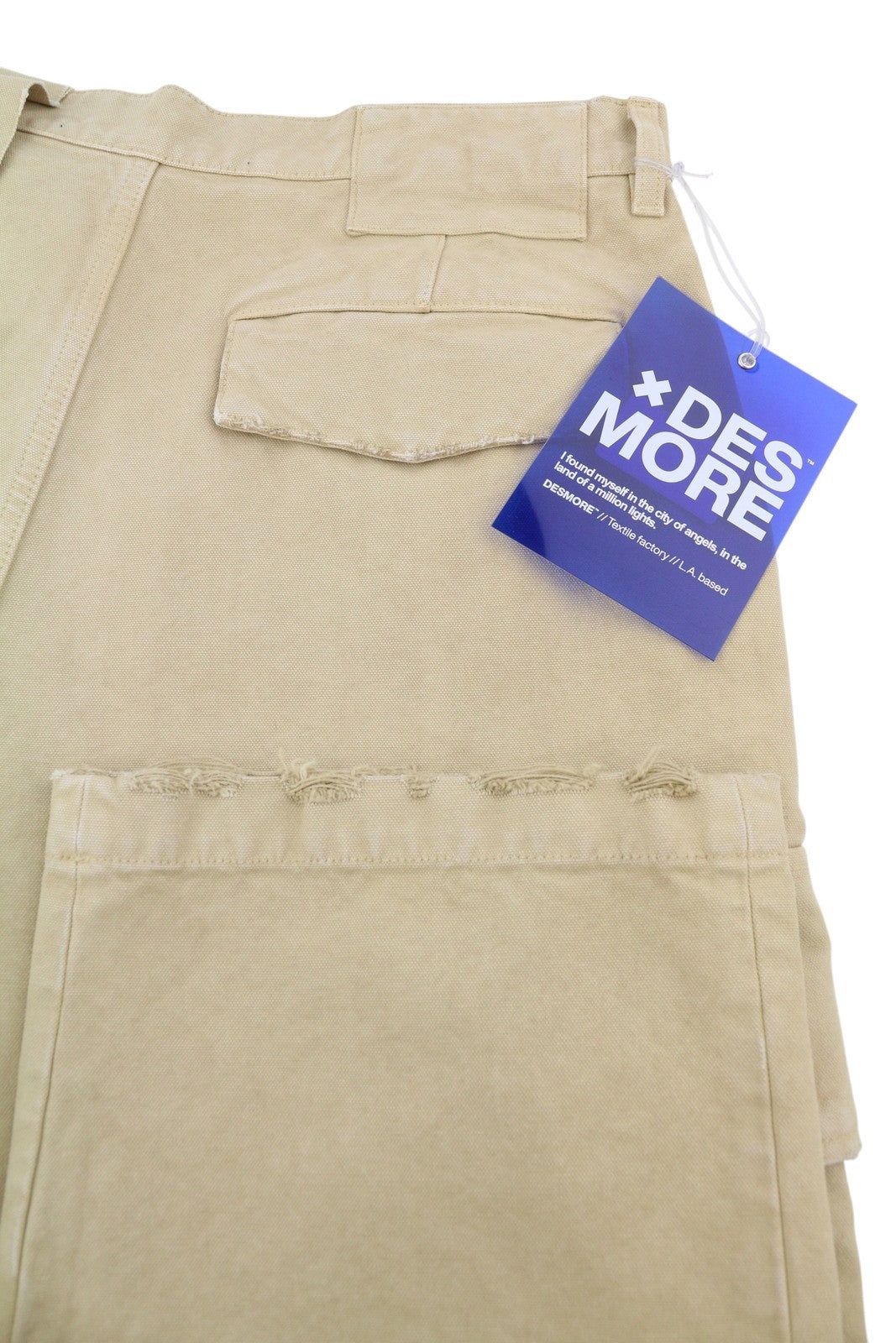 DESMORE Cargo Men Trousers W36 Light Brown Distress Zip